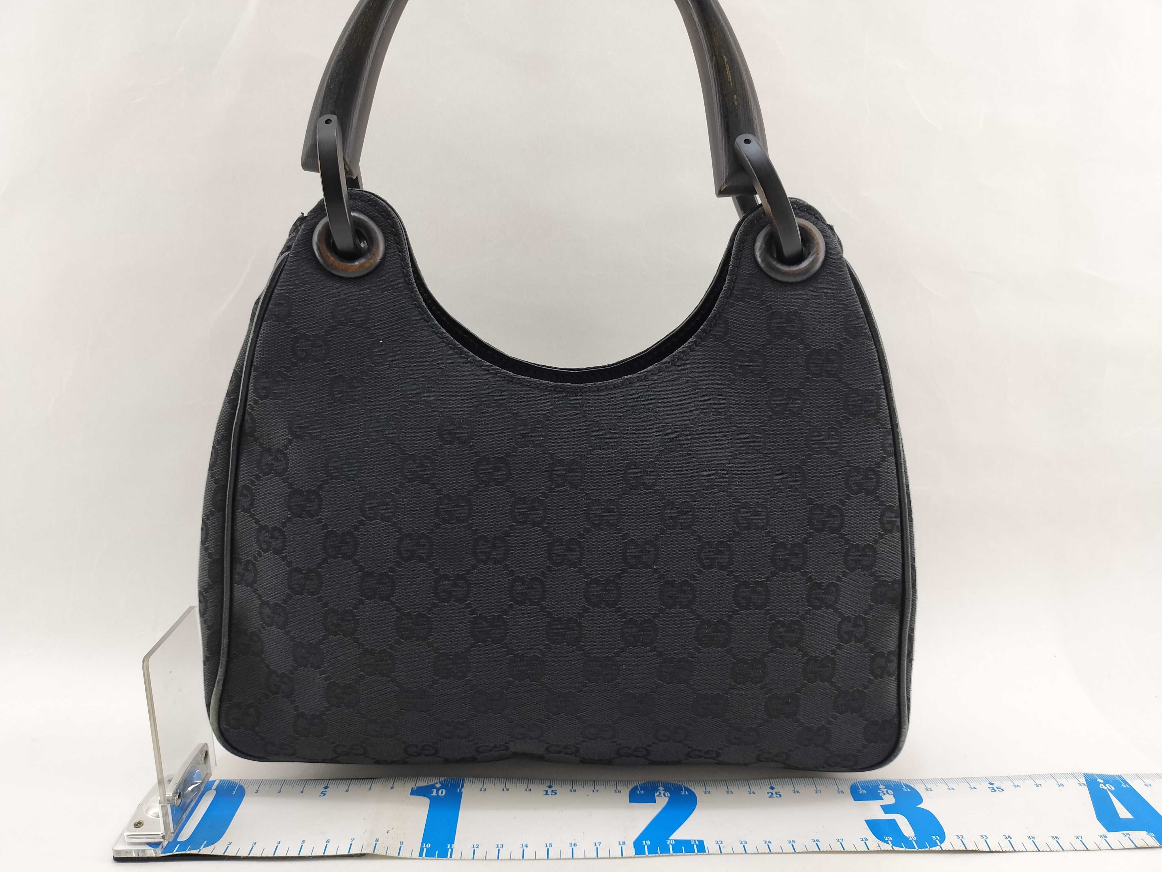 GG Canvas Gucci GG Canvas Horsewood Wood Handle 106495 Black One Shoulder Handbag — view 2