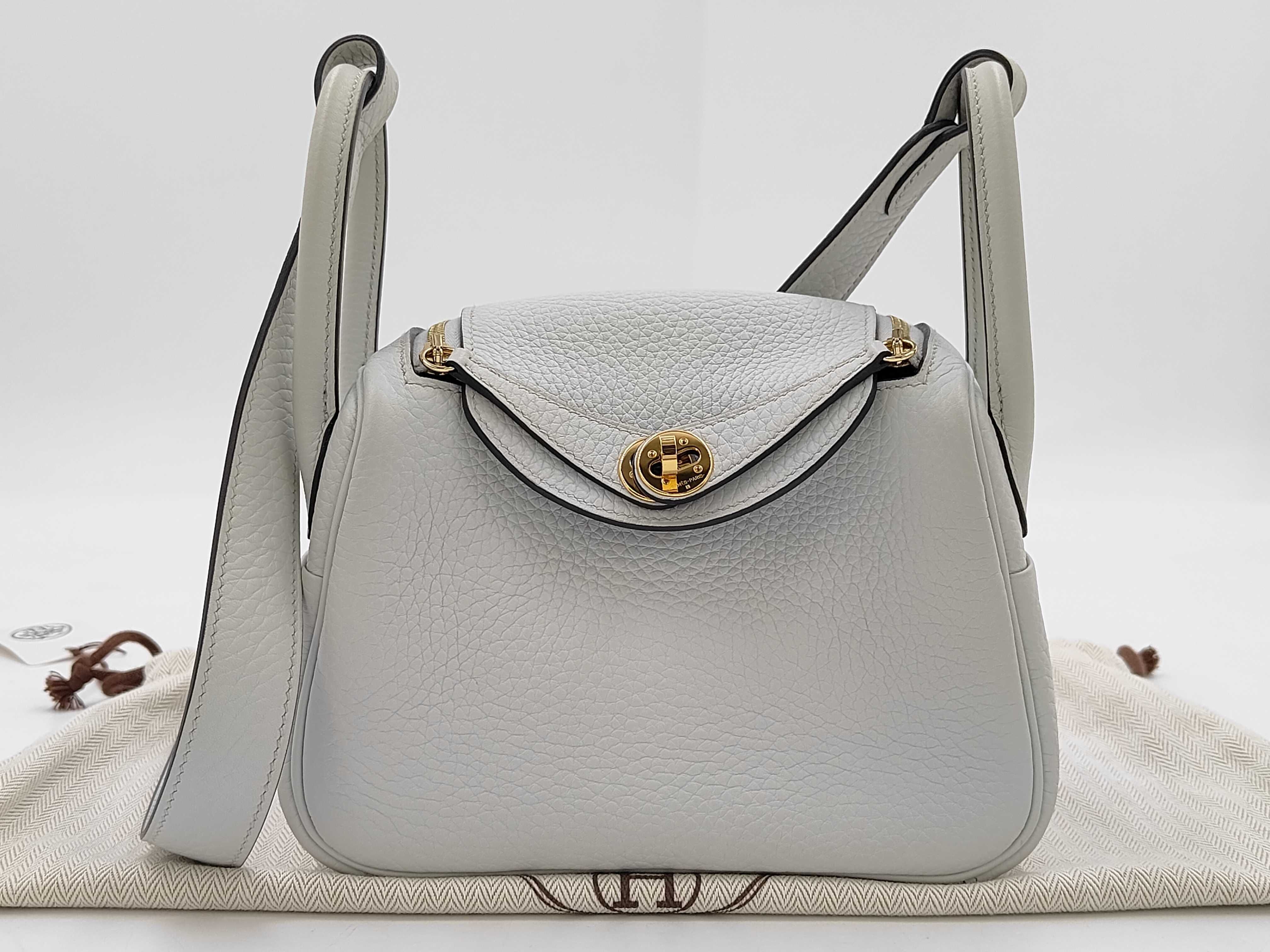 Lindy Mini Shoulder Bag in Taurillon Clemence Leather, Gris Perle, with Dust Bag