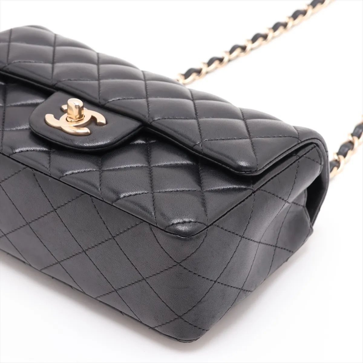 Matelassé Lambskin Single Flap Single Chain Bag, Black with Gold Hardware, 20410027 (Serial Number in the 20s) — view 3