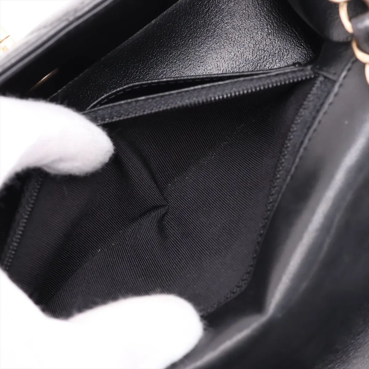 Matelassé Lambskin Single Flap Single Chain Bag, Black with Gold Hardware, 20410027 (Serial Number in the 20s) — view 7