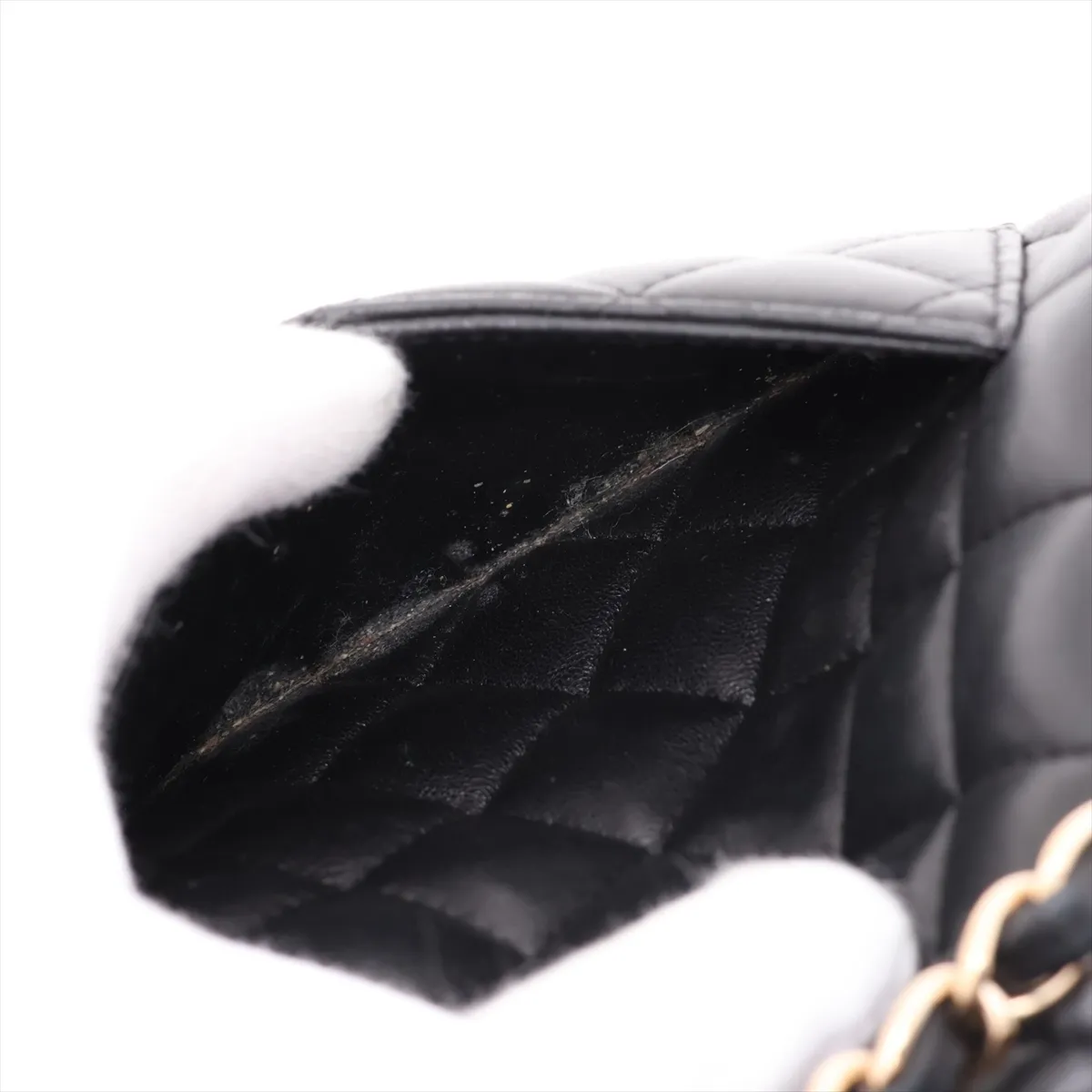 Matelassé Lambskin Single Flap Single Chain Bag, Black with Gold Hardware, 20410027 (Serial Number in the 20s) — view 9