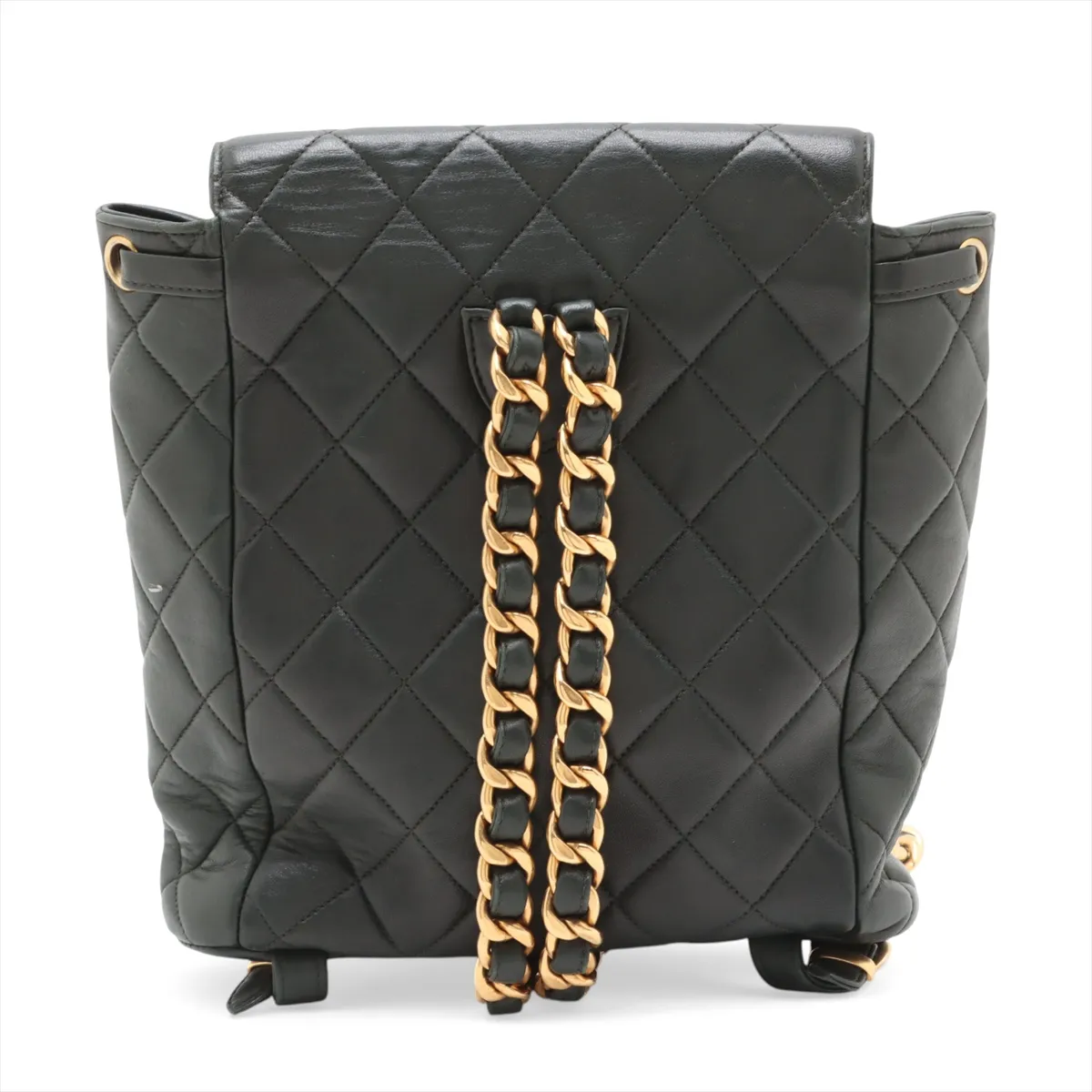 Matelassé Lambskin Chain Backpack, Green with Gold Hardware — view 2