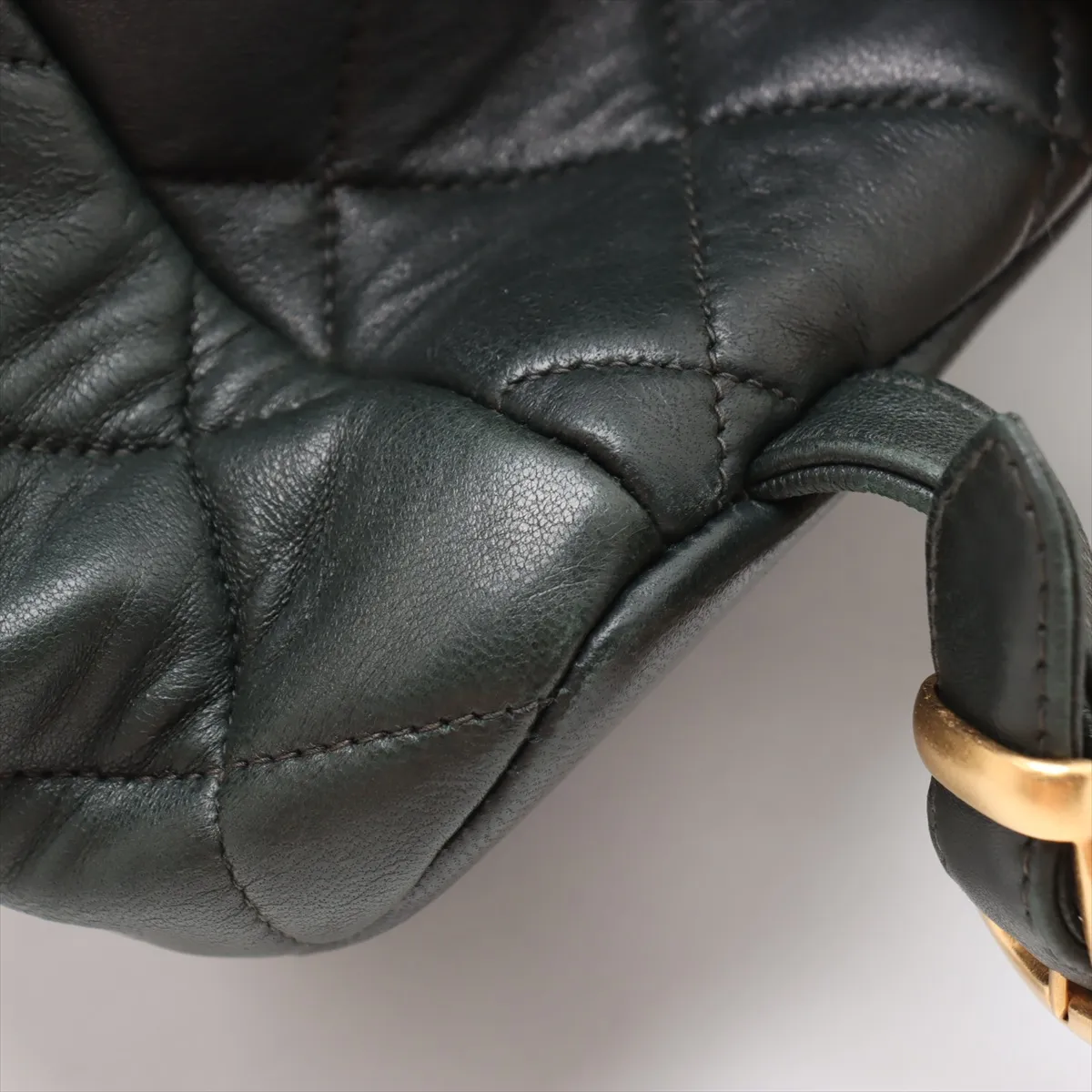 Matelassé Lambskin Chain Backpack, Green with Gold Hardware — view 13