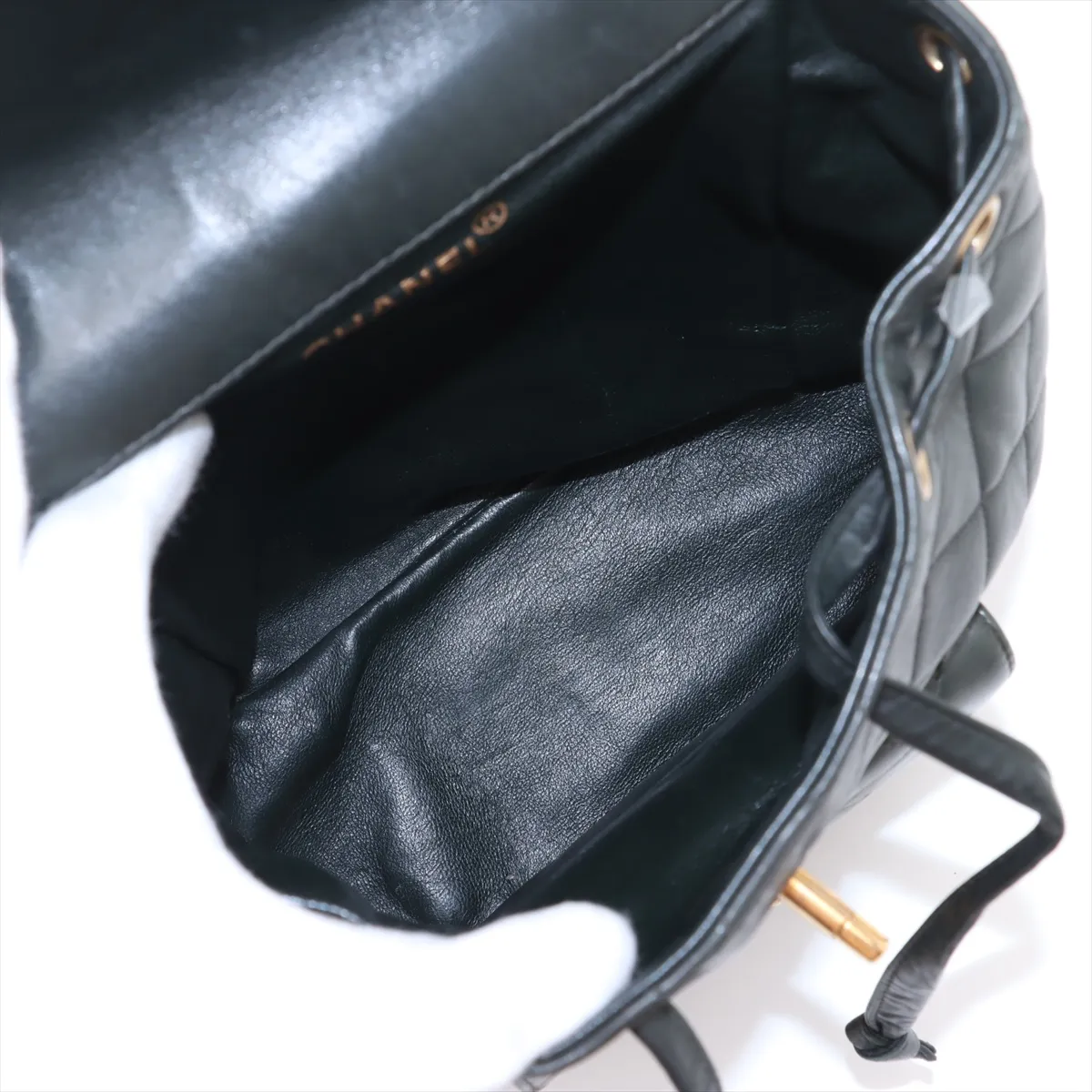 Matelassé Lambskin Chain Backpack, Green with Gold Hardware — view 7