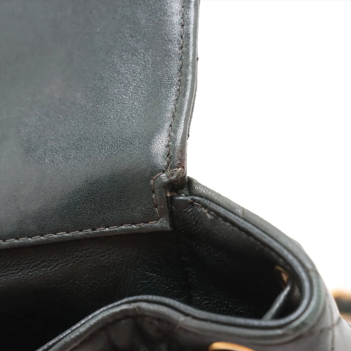 Matelassé Lambskin Chain Backpack, Green with Gold Hardware — view 10