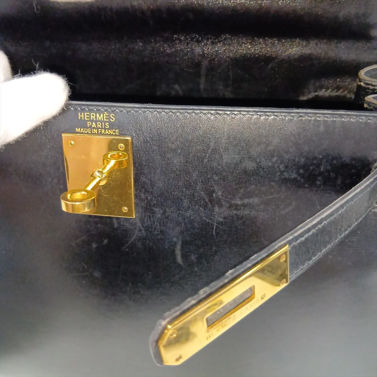[Individually packaged] Hermes Kelly 28 Sellier Box Calf Black Gold Hardware A: 1971 — view 13