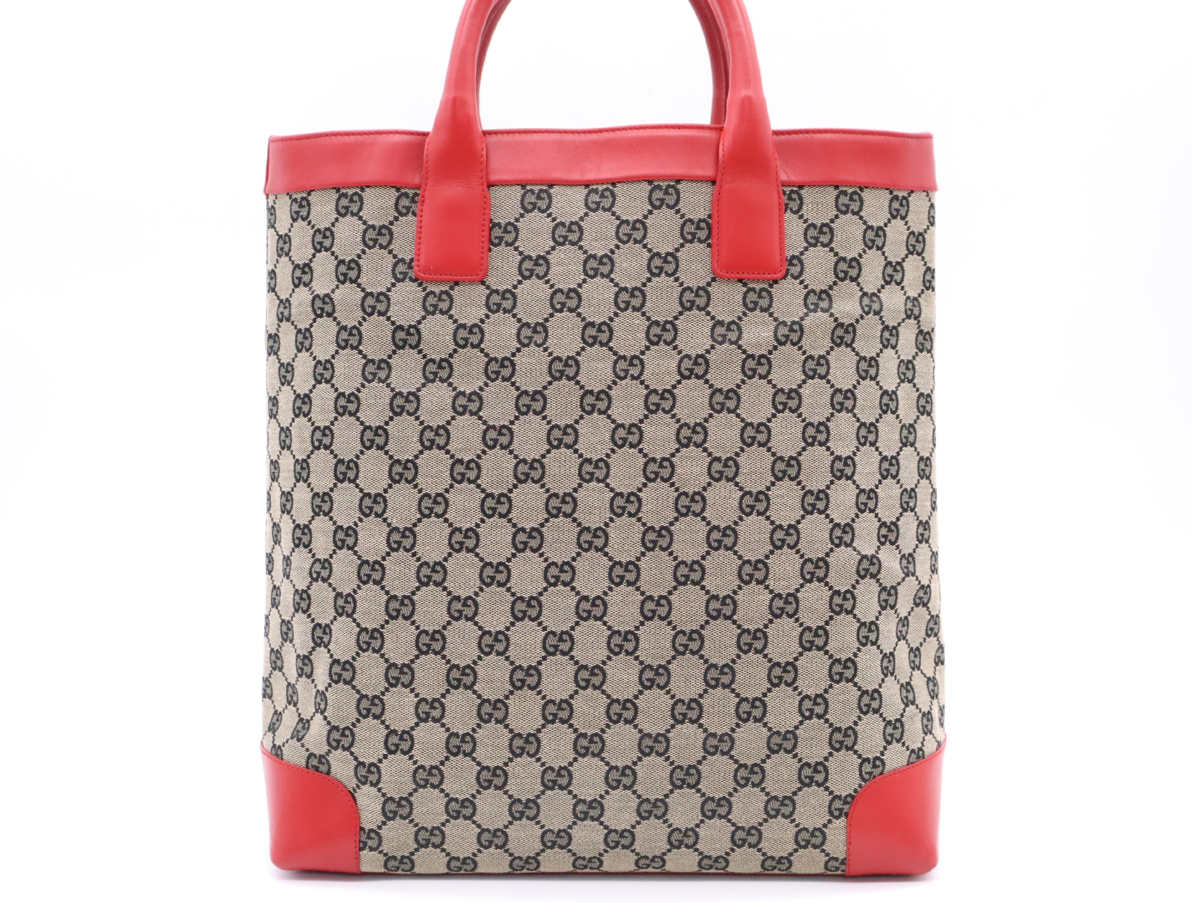 002-1121 Canvas x Leather GG Canvas Tote Bag Brown Red Silver Hardware Tote Bag — view 2