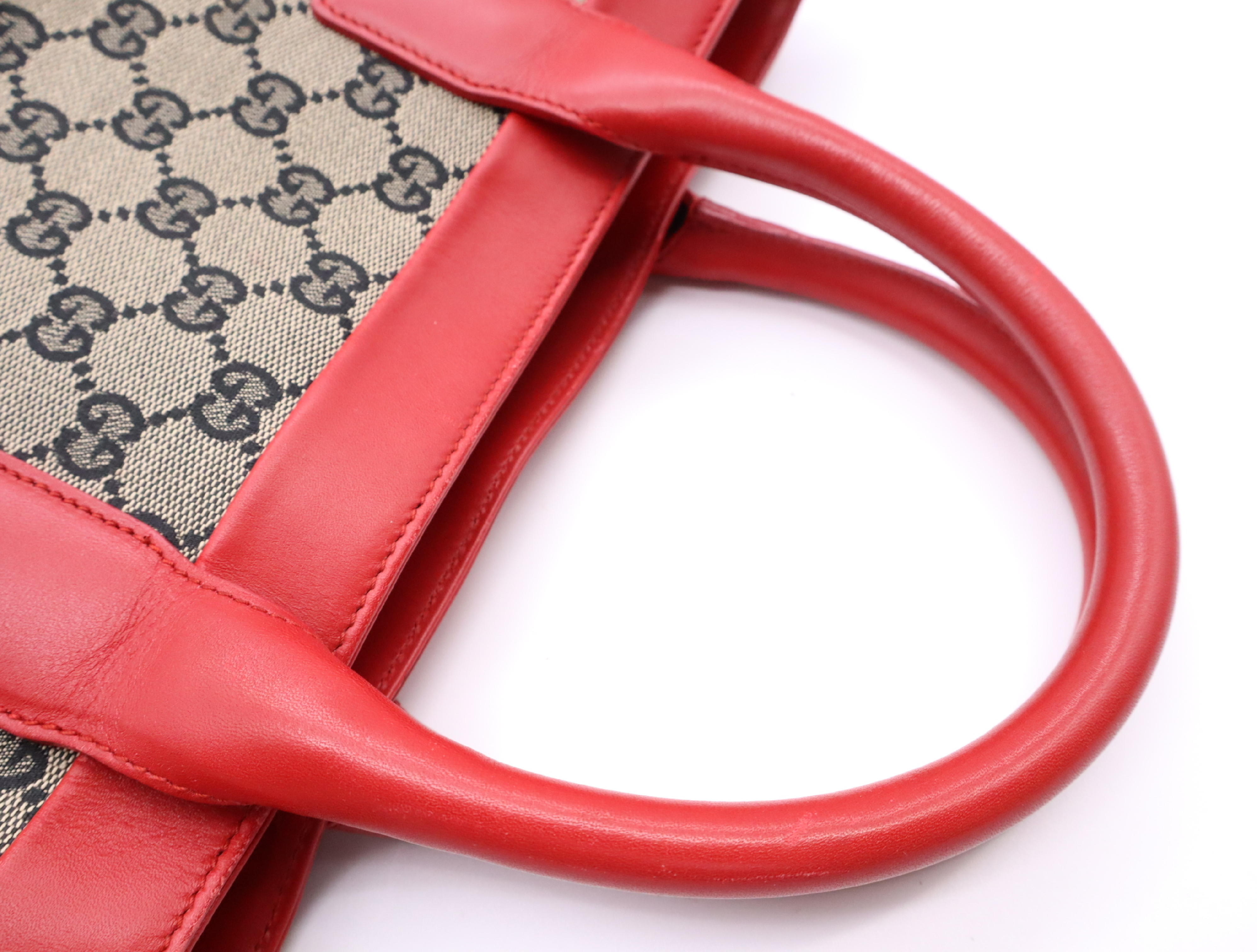 002-1121 Canvas x Leather GG Canvas Tote Bag Brown Red Silver Hardware Tote Bag — view 12