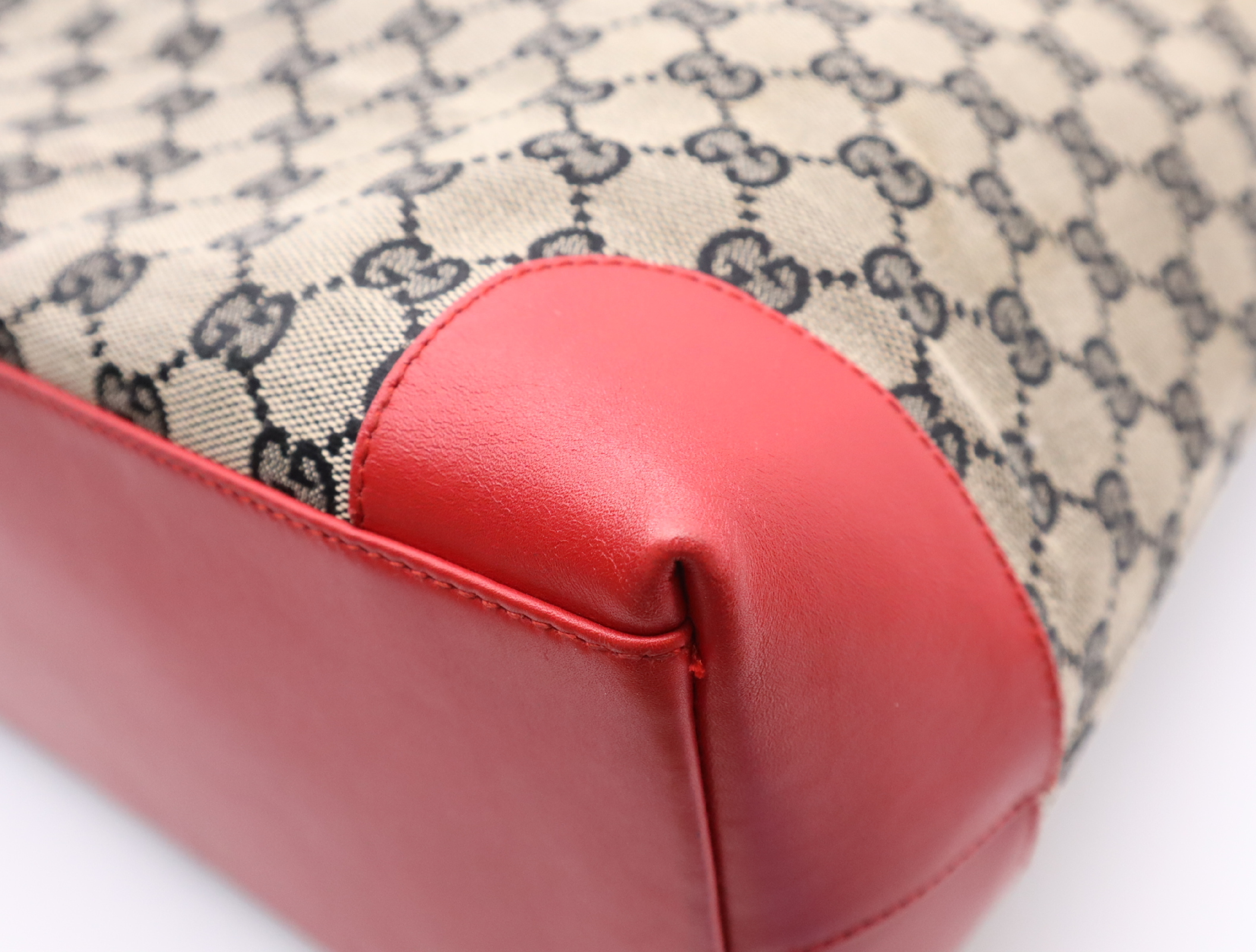 002-1121 Canvas x Leather GG Canvas Tote Bag Brown Red Silver Hardware Tote Bag — view 7