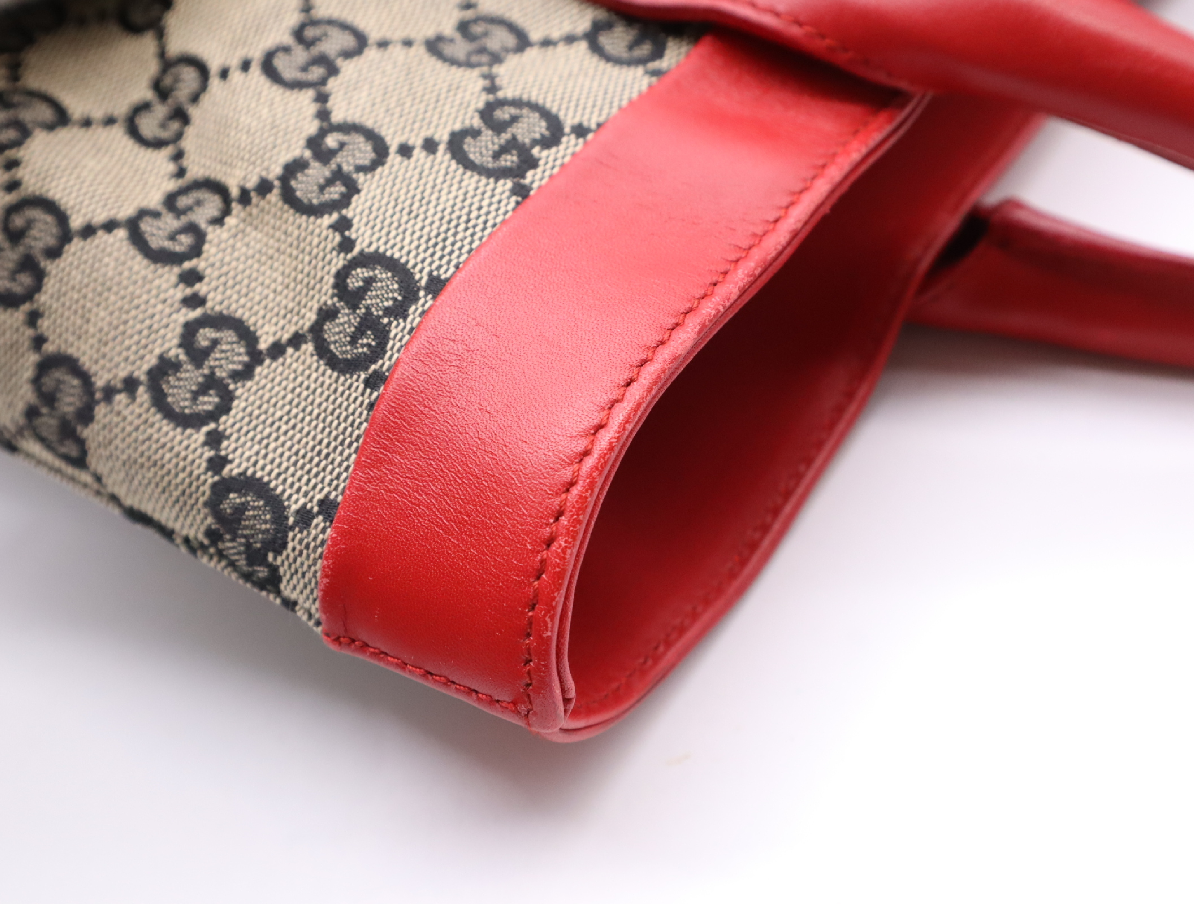 002-1121 Canvas x Leather GG Canvas Tote Bag Brown Red Silver Hardware Tote Bag — view 8