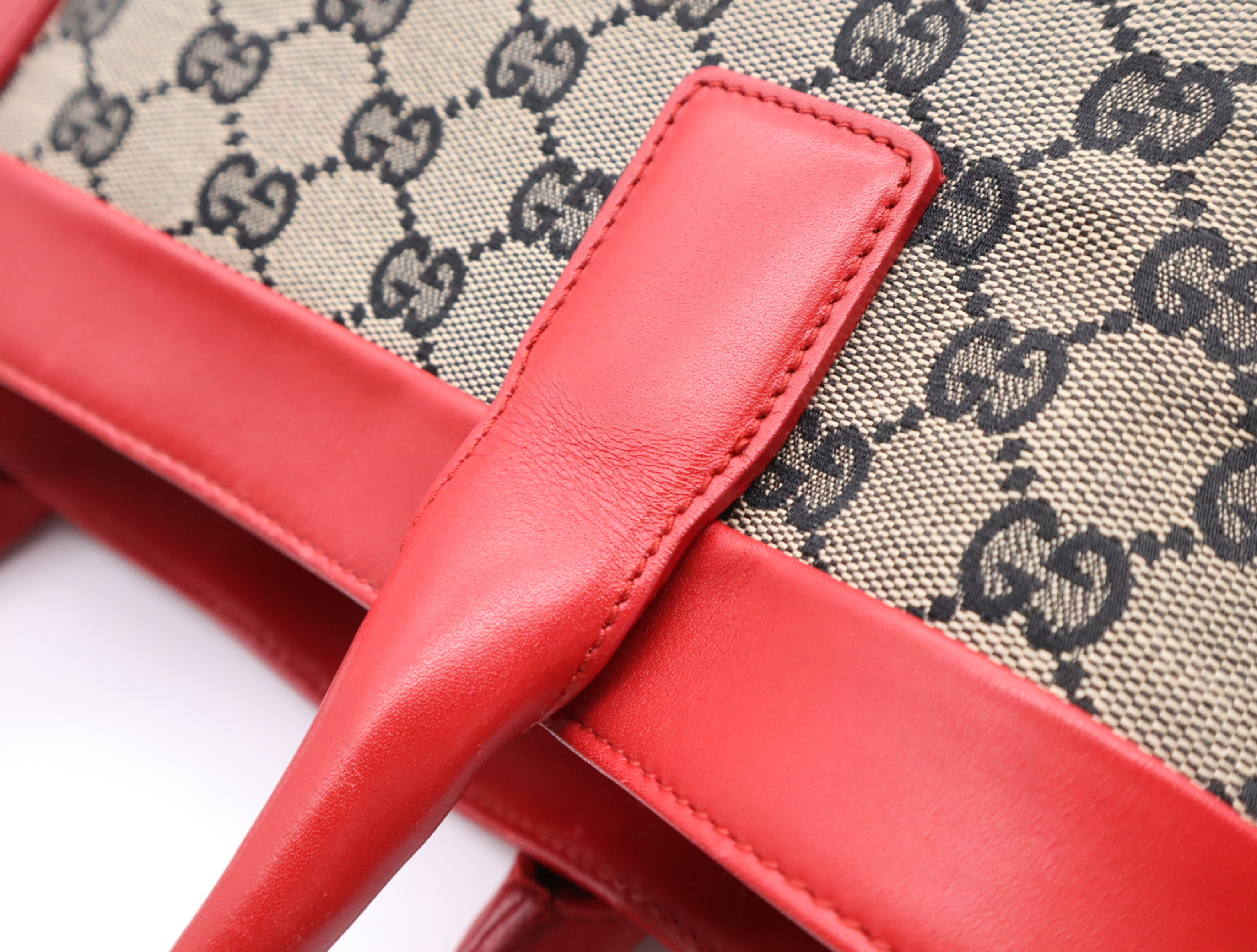 002-1121 Canvas x Leather GG Canvas Tote Bag Brown Red Silver Hardware Tote Bag — view 10