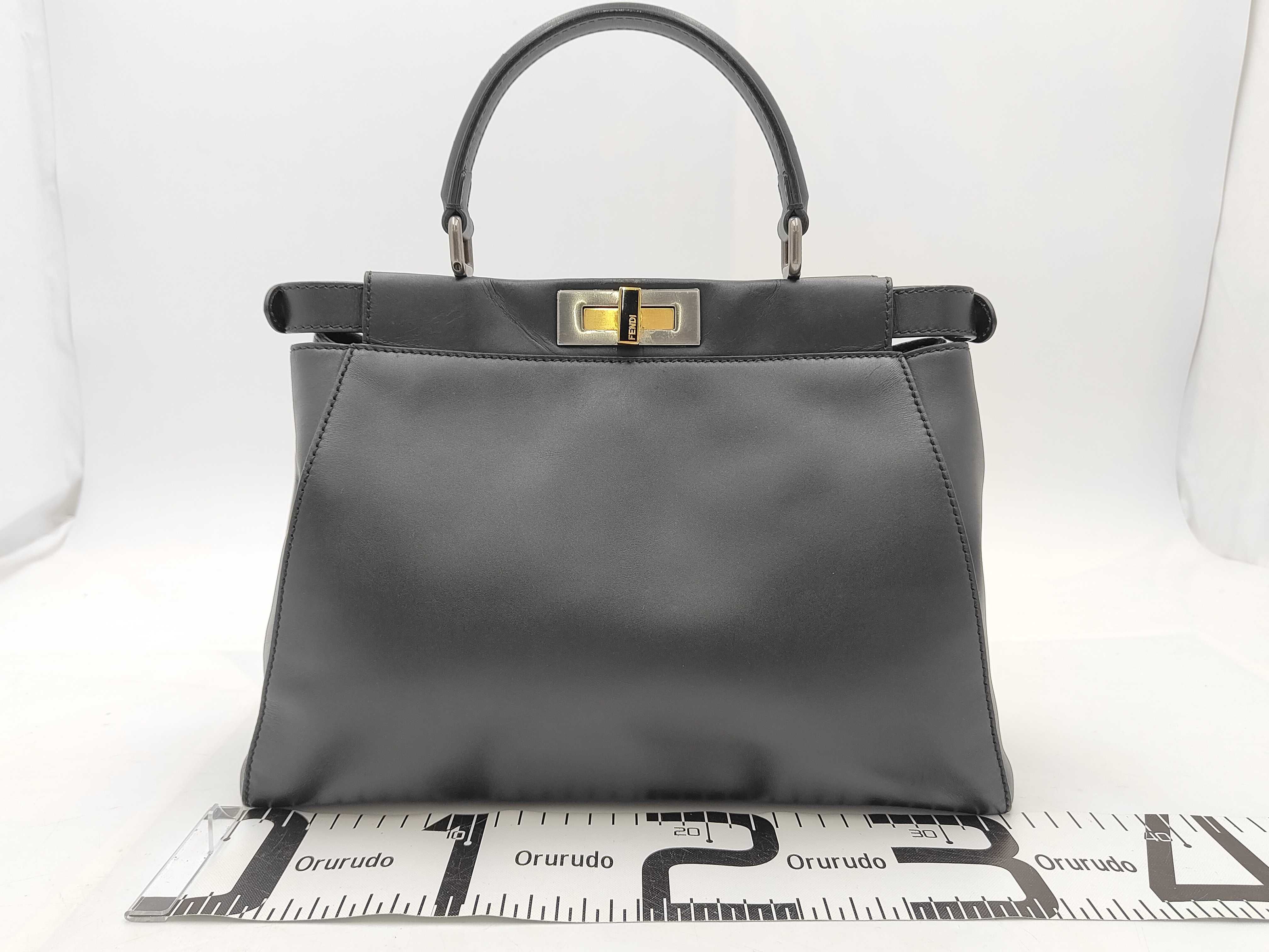 Peekaboo Regular Leather Handbag, Black — view 2
