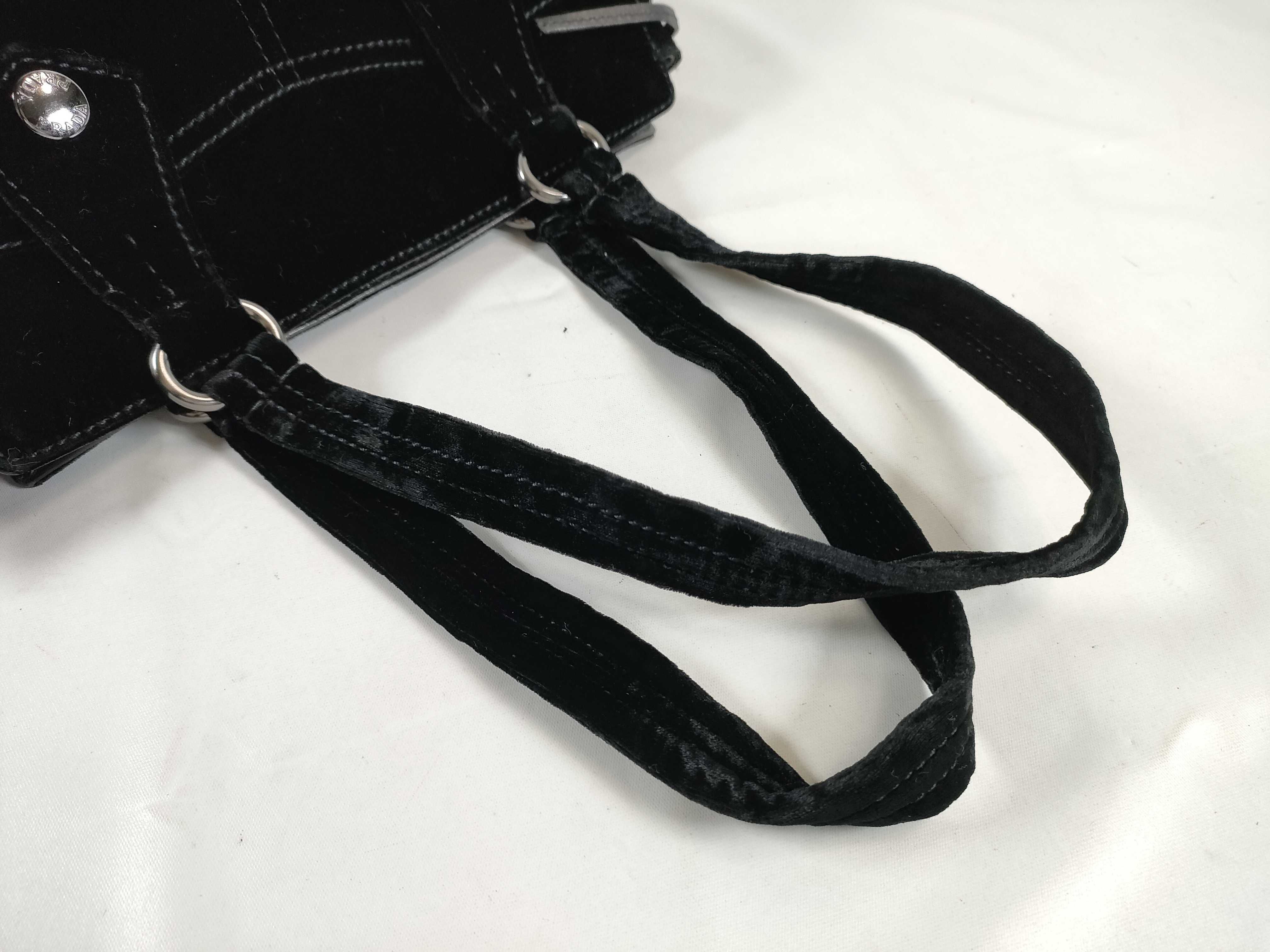 Velour Triangle Logo Side Ribbon Handbag BR1489 VELLUTO RING Black Handbag with Guarantee Card and Dust Bag — view 3