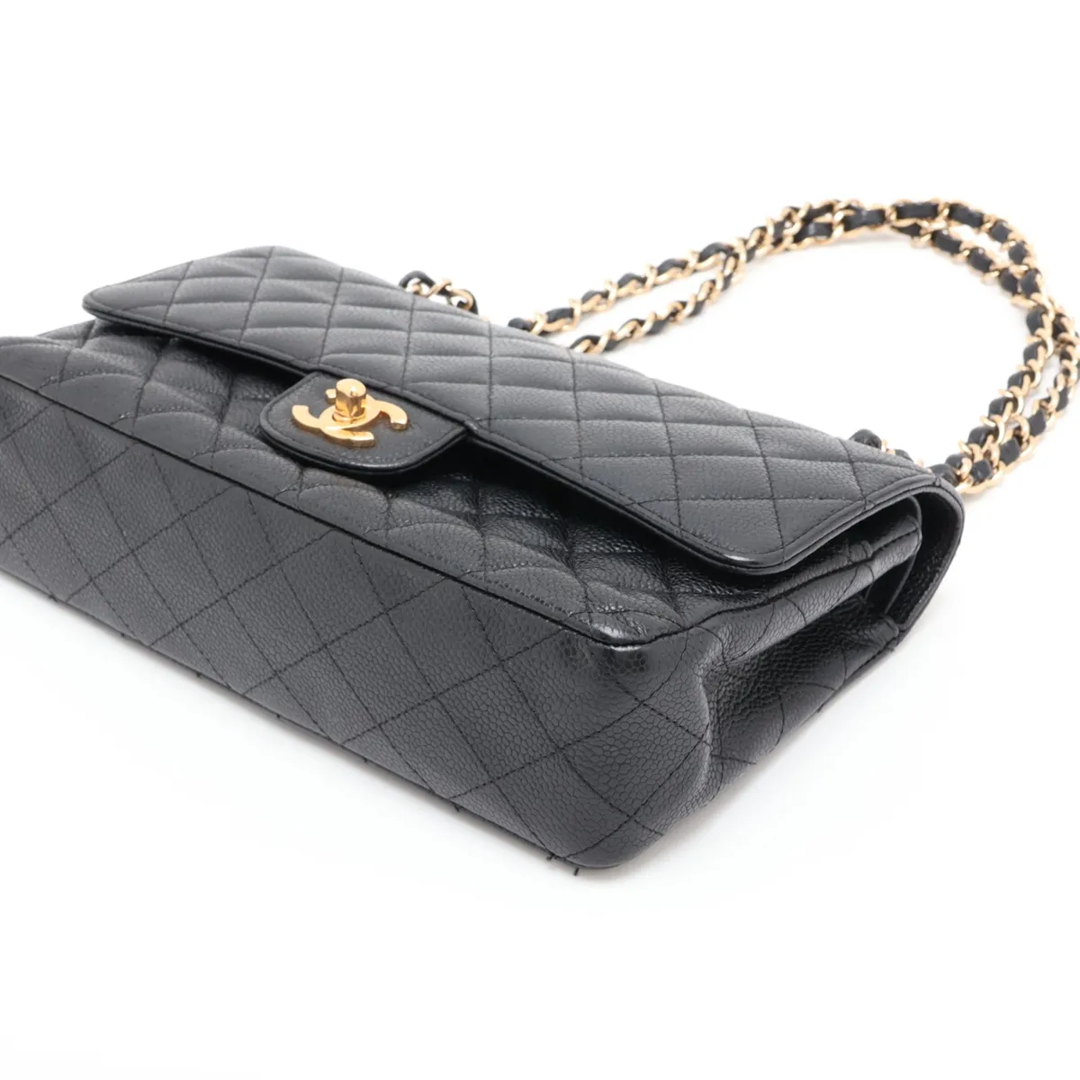 [Individually packaged] Chanel Matelassé 25 Caviar Skin Double Flap Double Chain Bag, Black with Gold Hardware, 12976065, Series 12, A01112 — view 3