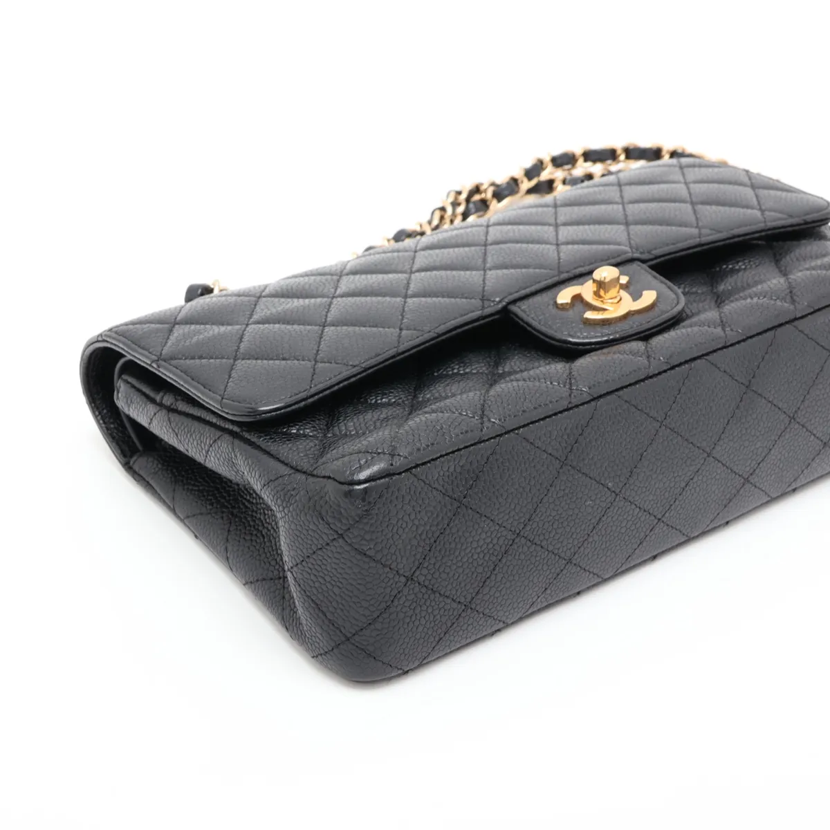 [Individually packaged] Chanel Matelassé 25 Caviar Skin Double Flap Double Chain Bag, Black with Gold Hardware, 12976065, Series 12, A01112 — view 4