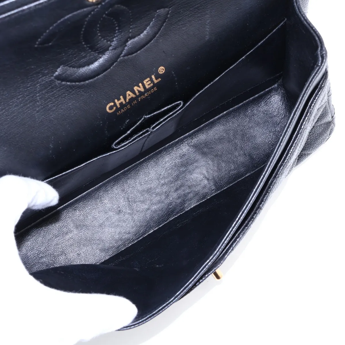 [Individually packaged] Chanel Matelassé 25 Caviar Skin Double Flap Double Chain Bag, Black with Gold Hardware, 12976065, Series 12, A01112 — view 7