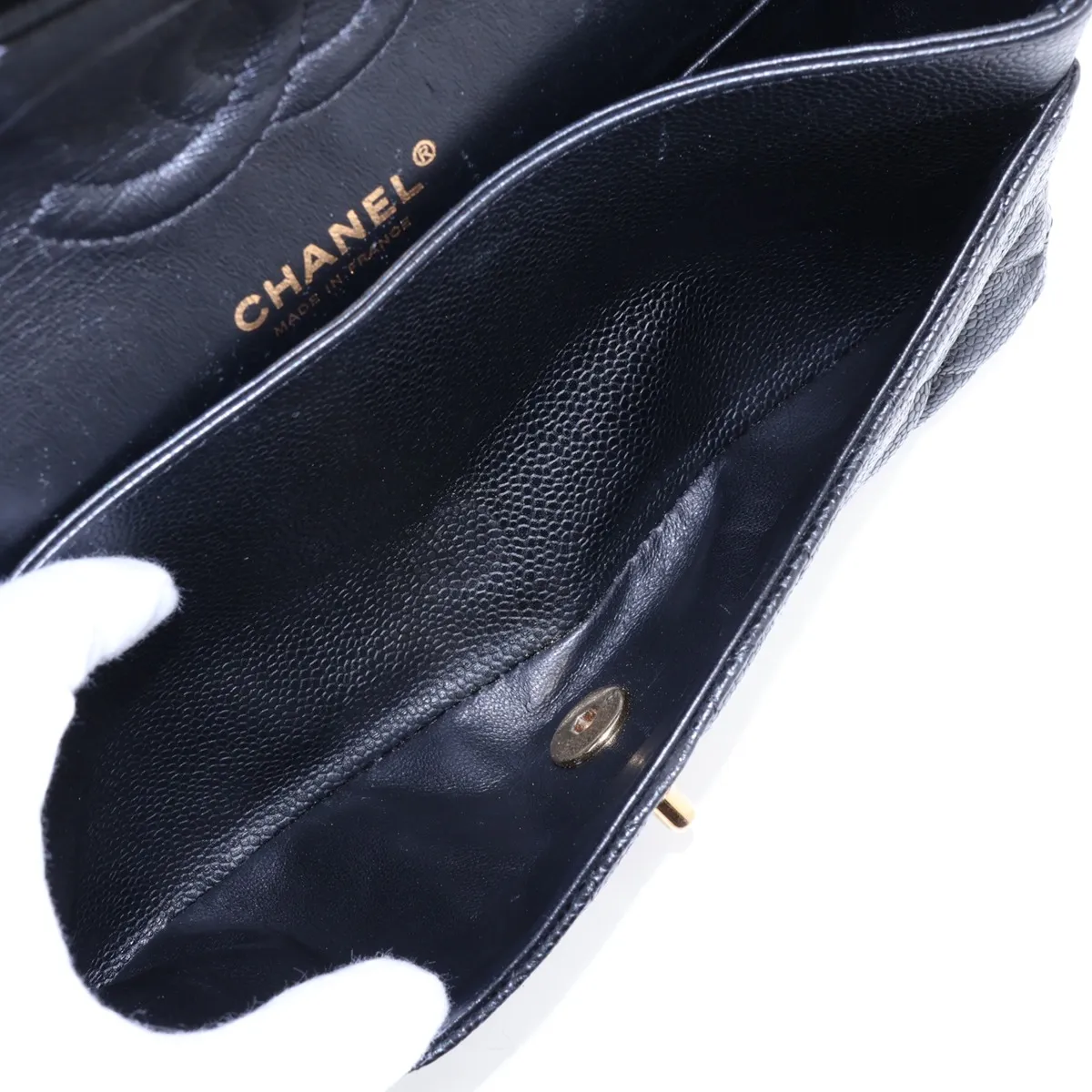 [Individually packaged] Chanel Matelassé 25 Caviar Skin Double Flap Double Chain Bag, Black with Gold Hardware, 12976065, Series 12, A01112 — view 8