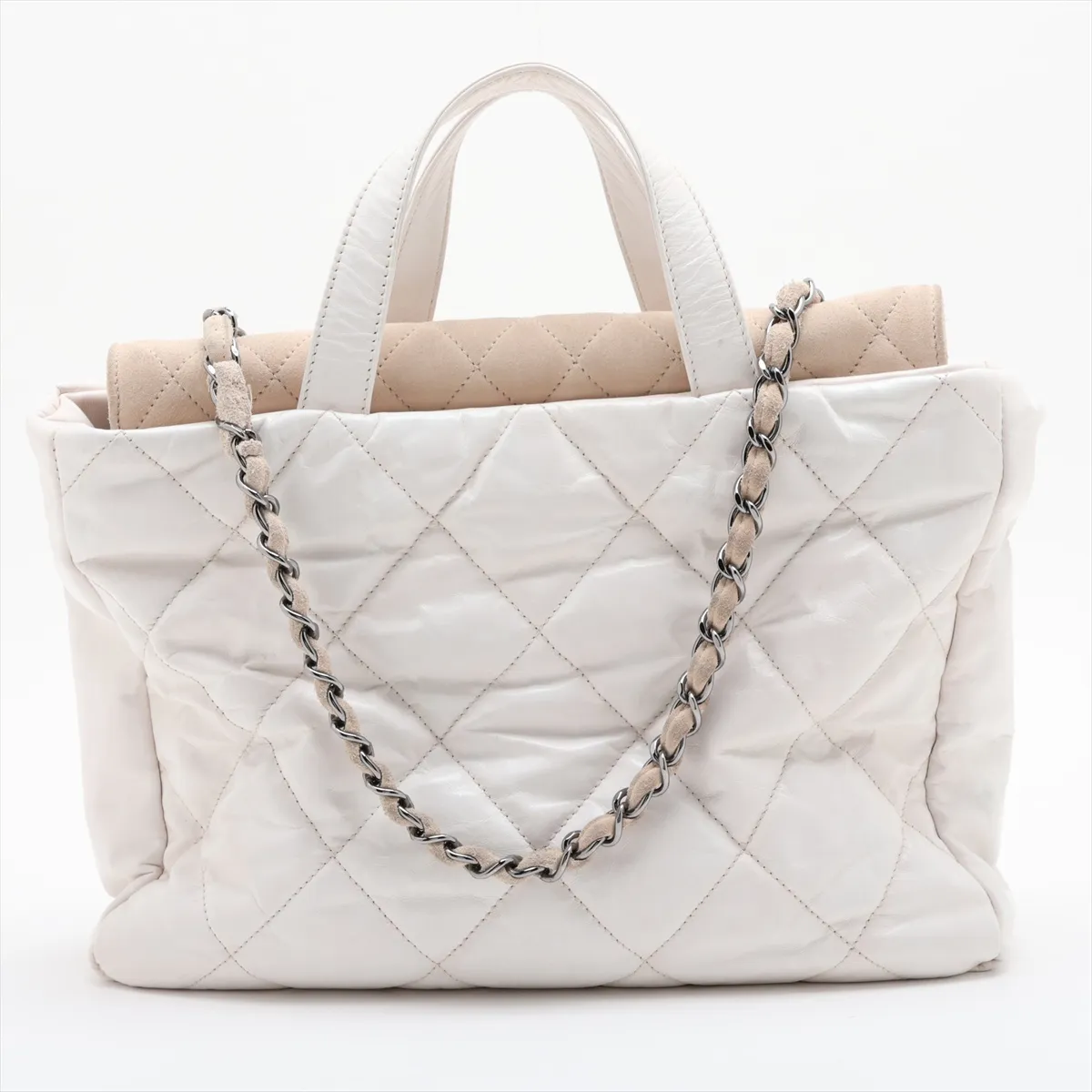 Portobello Vintage Calfskin x Suede 2-Way Handbag, White x Beige, Silver Hardware, 12764600, Serial Number 12 — view 2