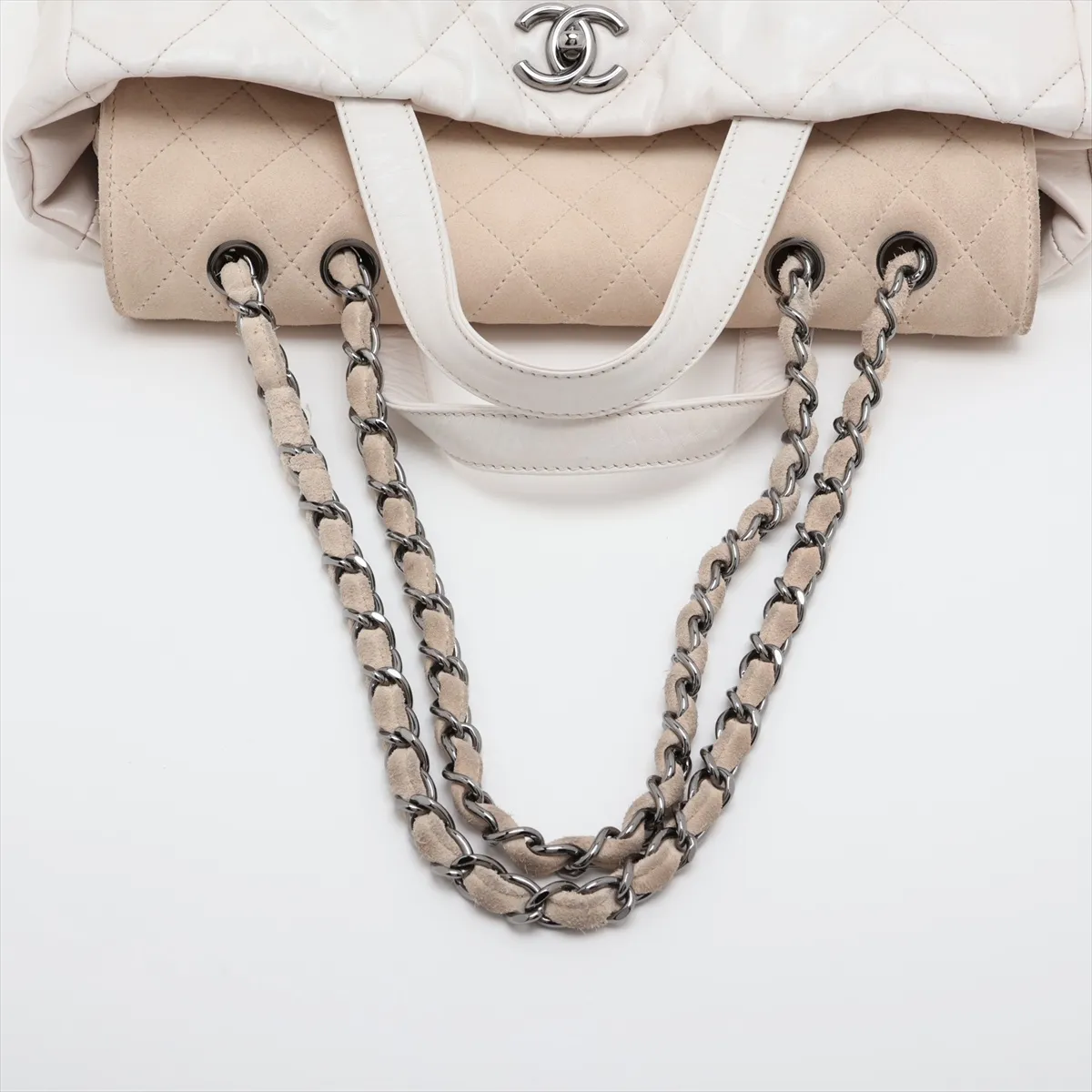 Portobello Vintage Calfskin x Suede 2-Way Handbag, White x Beige, Silver Hardware, 12764600, Serial Number 12 — view 5
