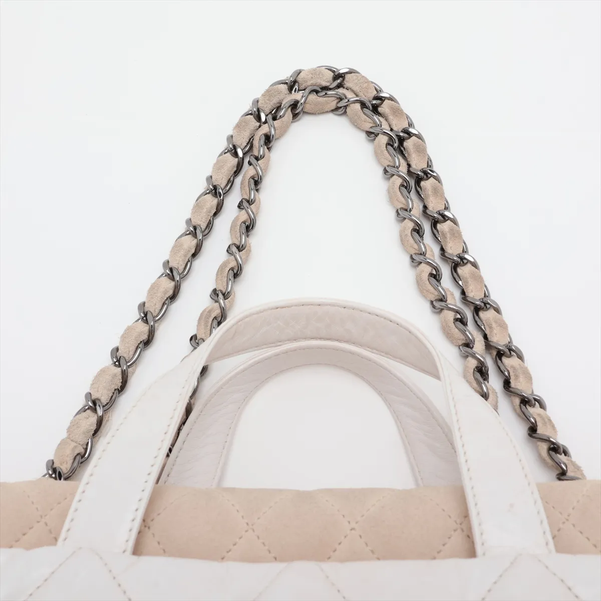 Portobello Vintage Calfskin x Suede 2-Way Handbag, White x Beige, Silver Hardware, 12764600, Serial Number 12 — view 6