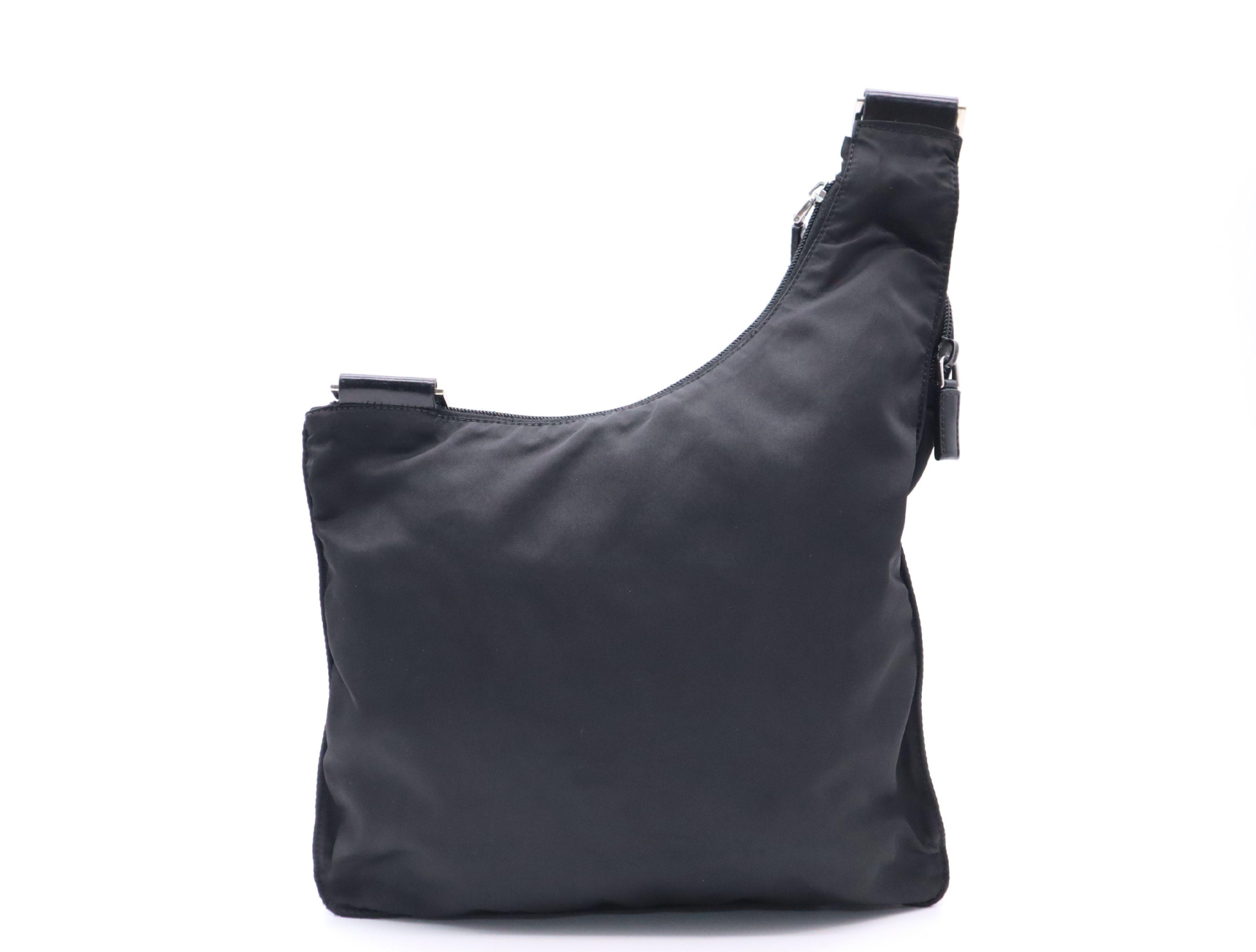 Nylon Triangle Logo Shoulder Bag, Black, Silver Hardware — view 2