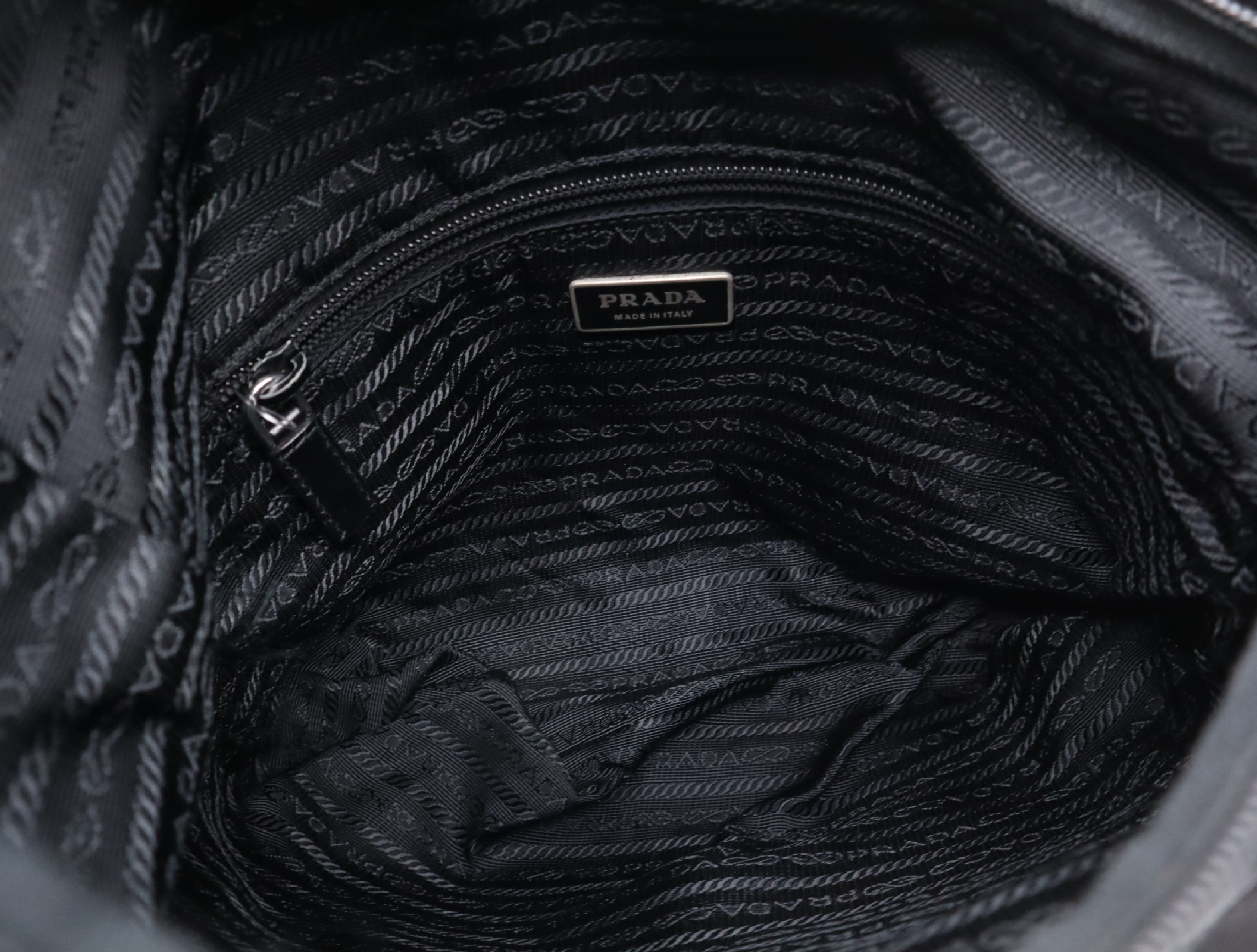 Nylon Triangle Logo Shoulder Bag, Black, Silver Hardware — view 12
