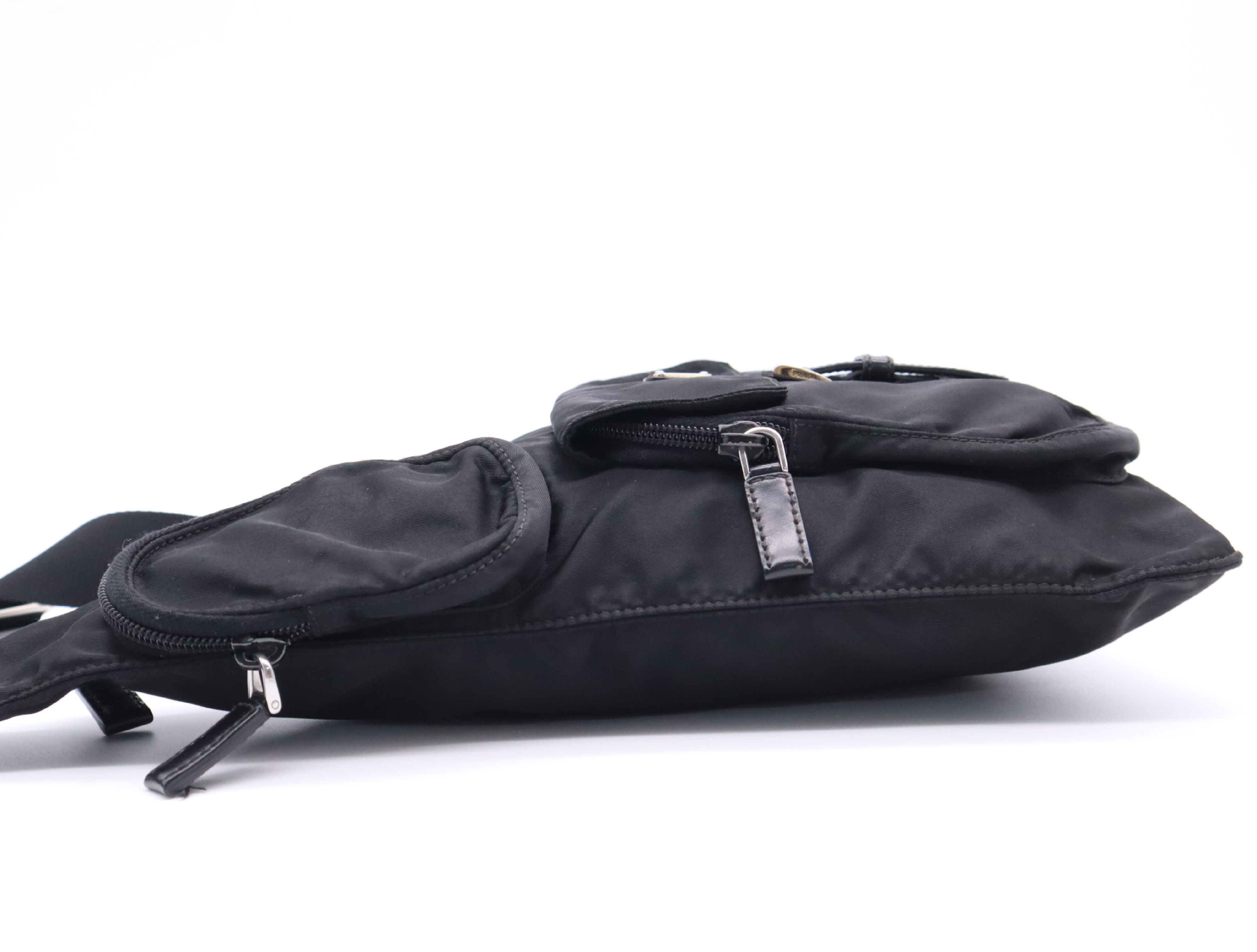 Nylon Triangle Logo Shoulder Bag, Black, Silver Hardware — view 3