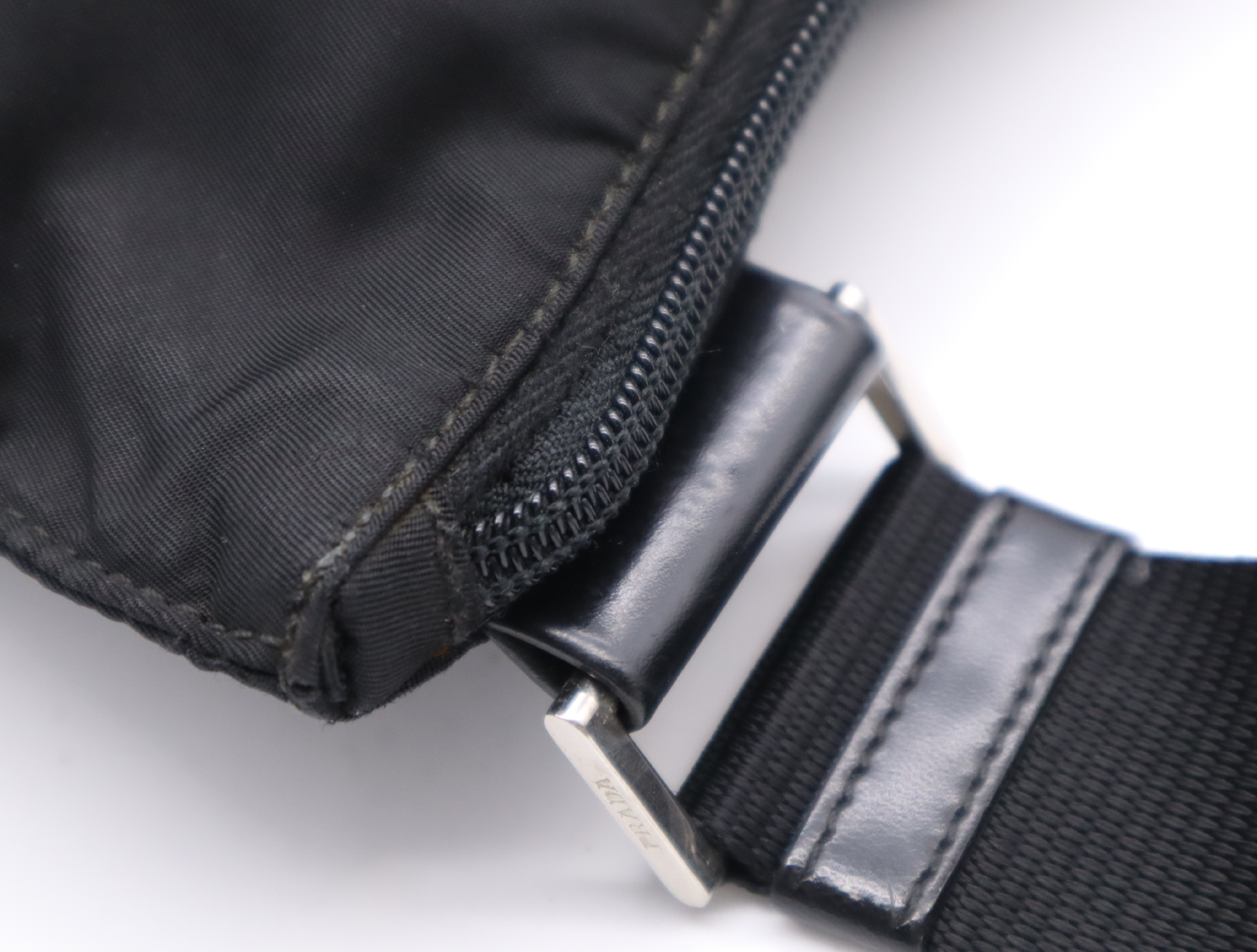 Nylon Triangle Logo Shoulder Bag, Black, Silver Hardware — view 8