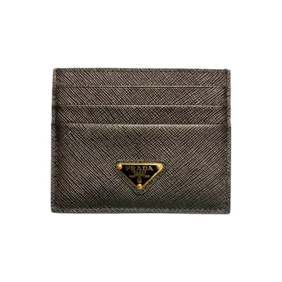 Triangle logo Saffiano leather card case, black, unused.