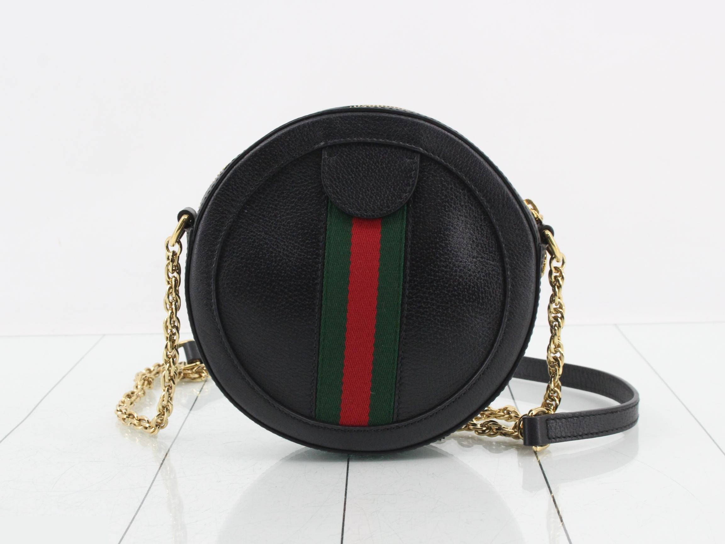 Ophidia Leather Round Chain Shoulder Bag, Black — view 2