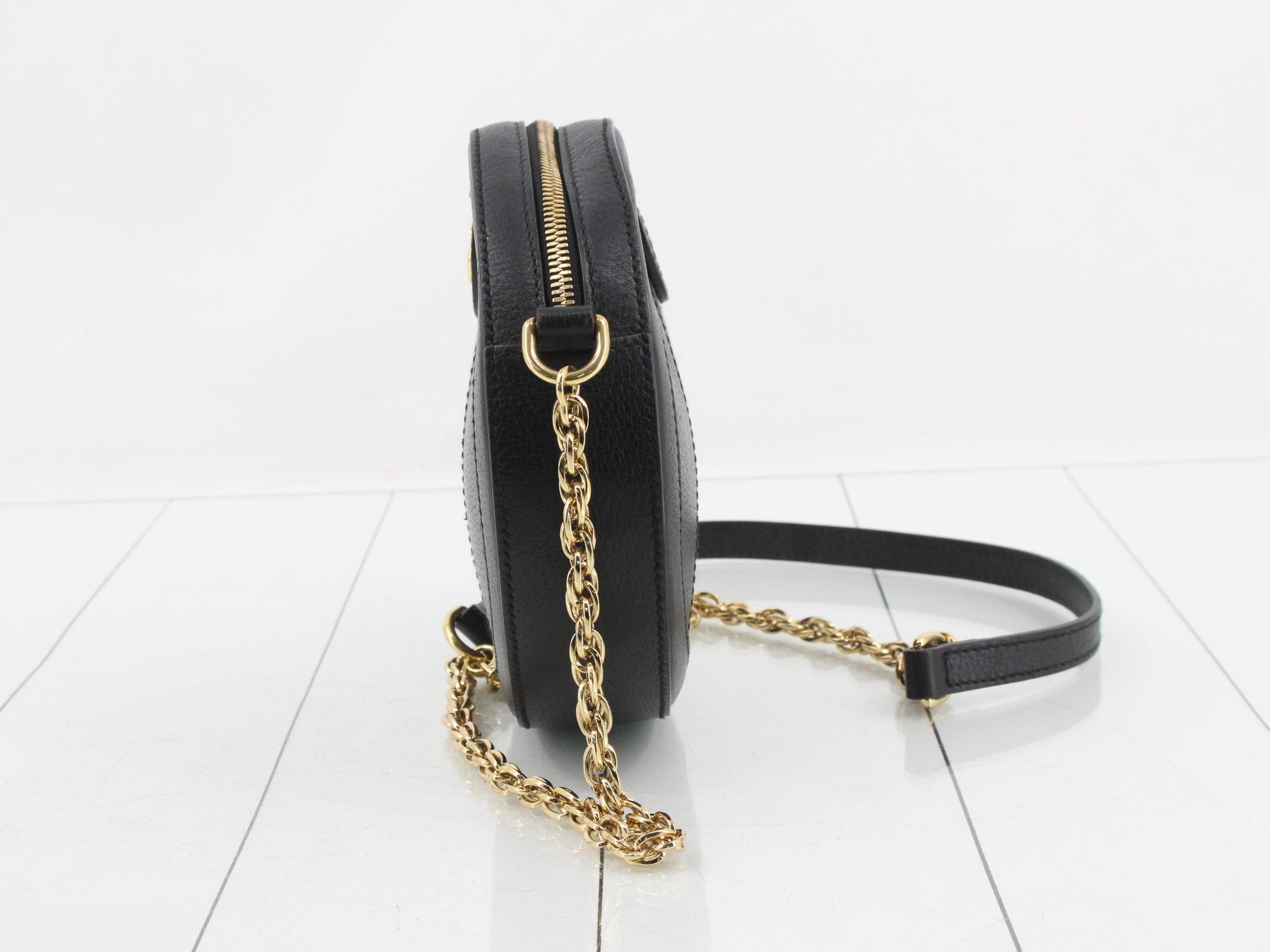 Ophidia Leather Round Chain Shoulder Bag, Black — view 3