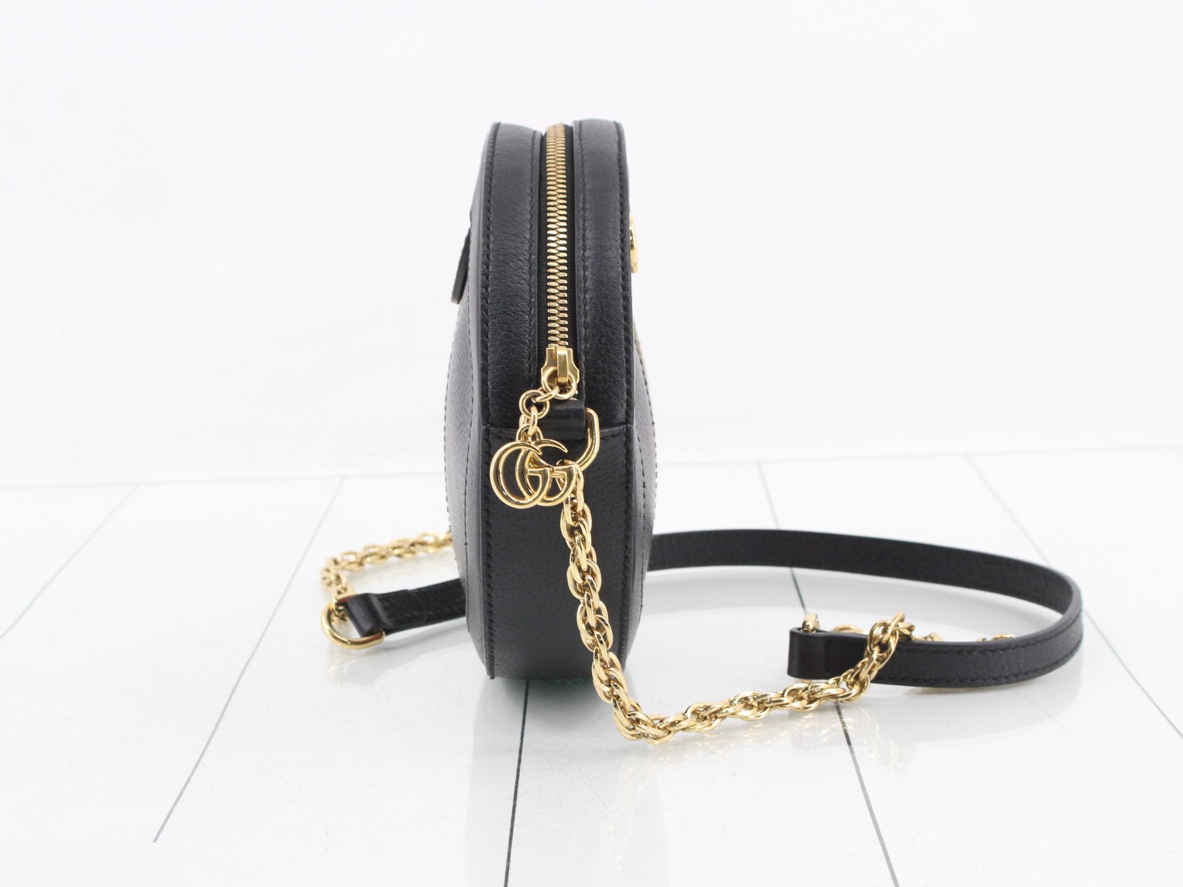 Ophidia Leather Round Chain Shoulder Bag, Black — view 4