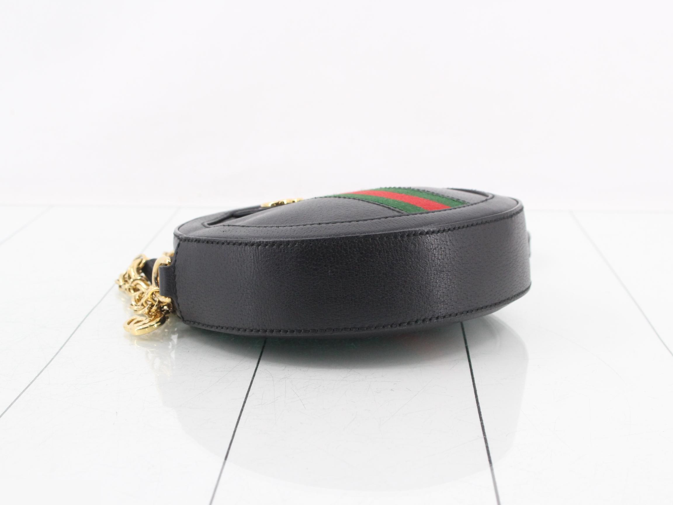 Ophidia Leather Round Chain Shoulder Bag, Black — view 5