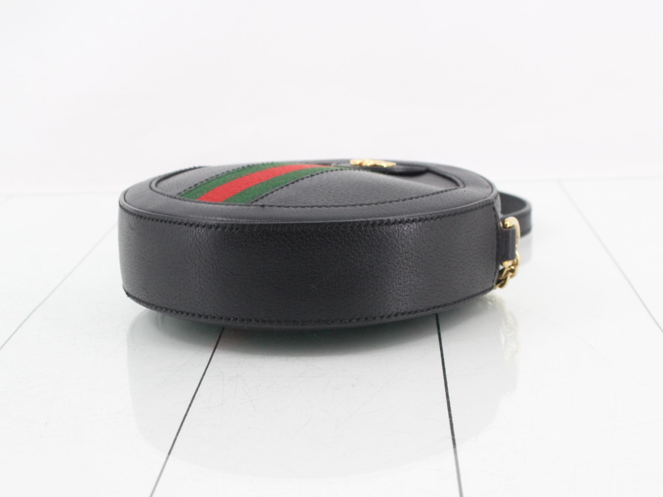 Ophidia Leather Round Chain Shoulder Bag, Black — view 6
