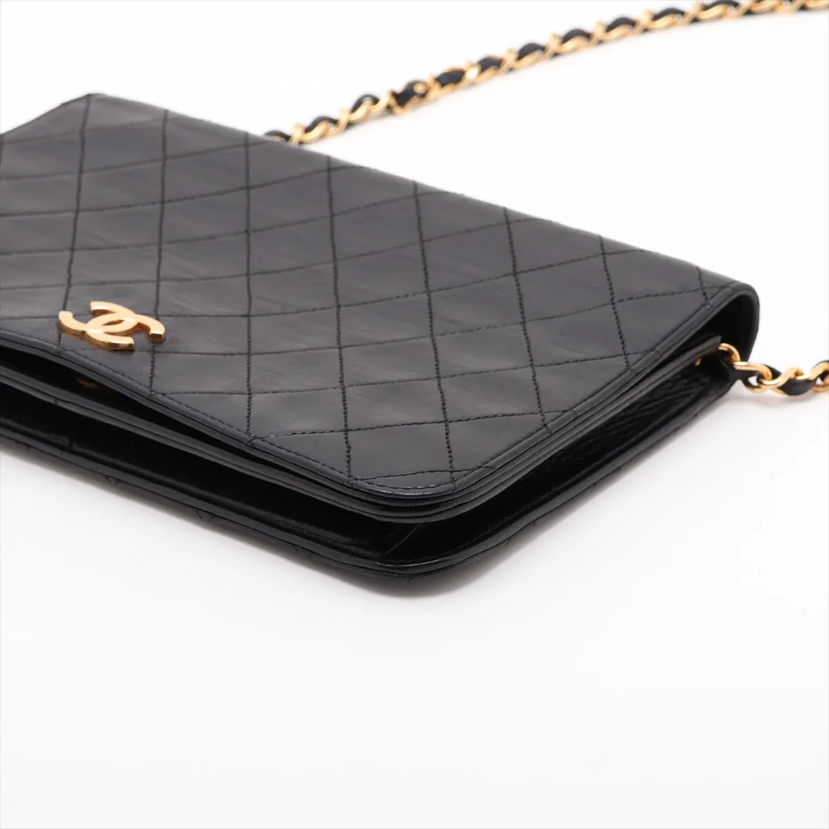 Matelassé Lambskin Chain Shoulder Bag, Push-Lock, Black with Gold Hardware, 250283 (Serial Number 0) — view 3