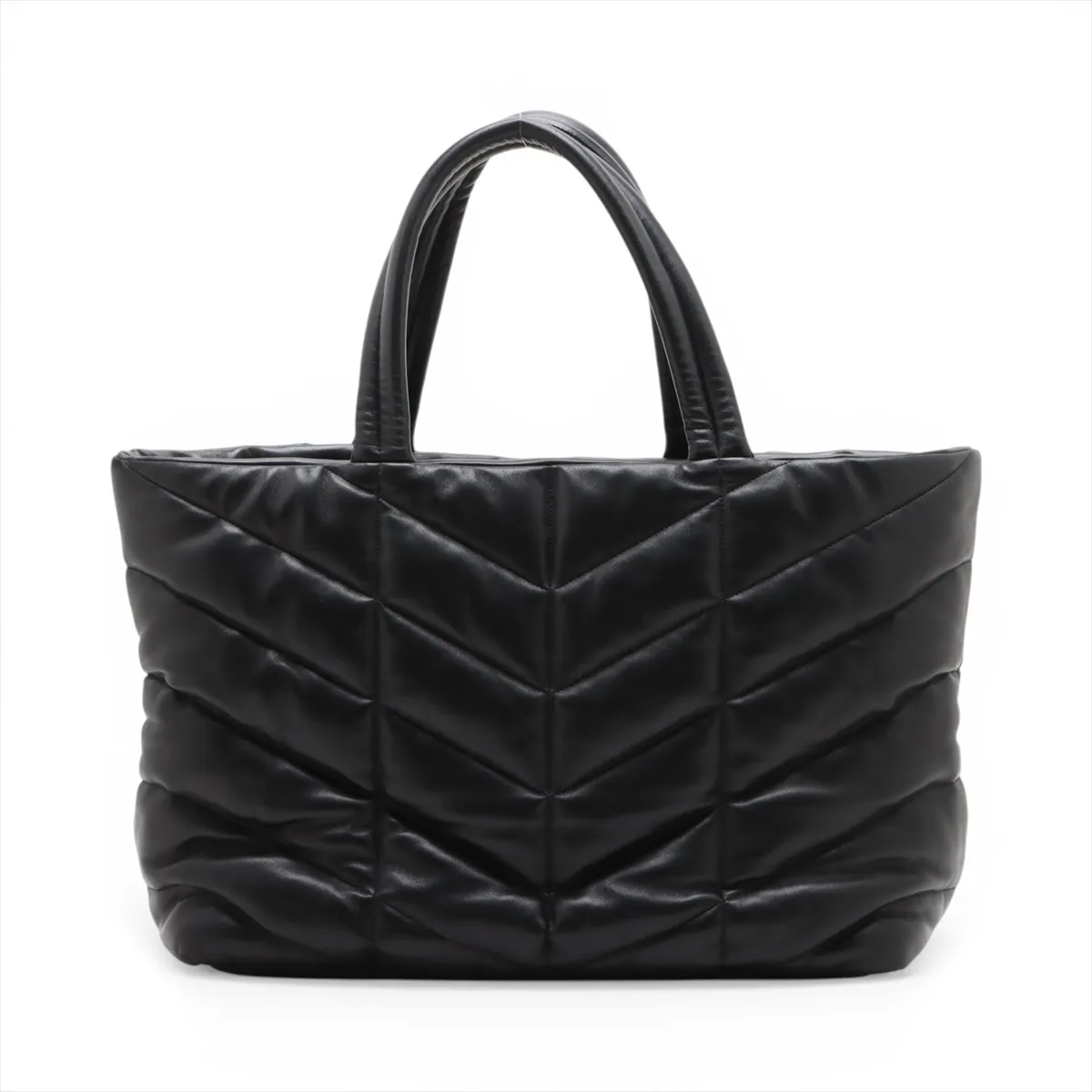 Puffer Leather Tote Bag, Black, 752888 — view 2