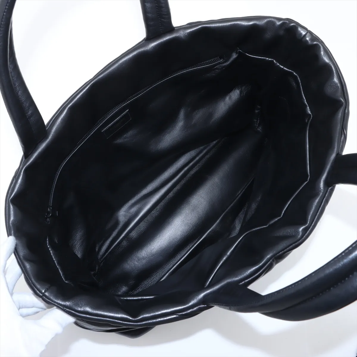 Puffer Leather Tote Bag, Black, 752888 — view 7