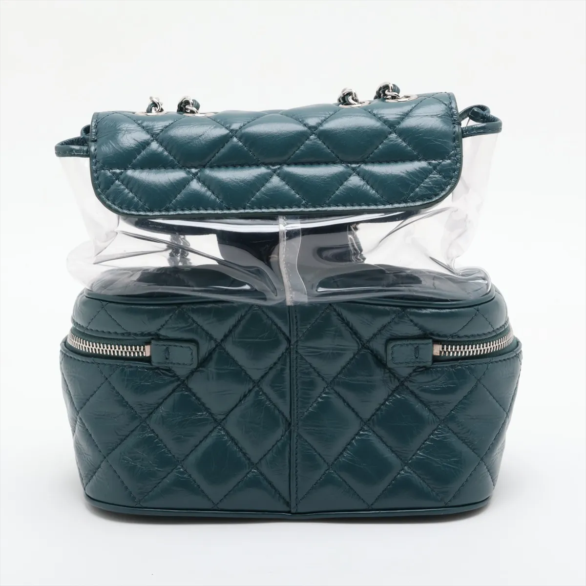 Matelassé Vintage Calfskin x Vinyl Chain Shoulder Bag, Green x Clear, Silver Hardware, 25722557, Serial Number — view 2