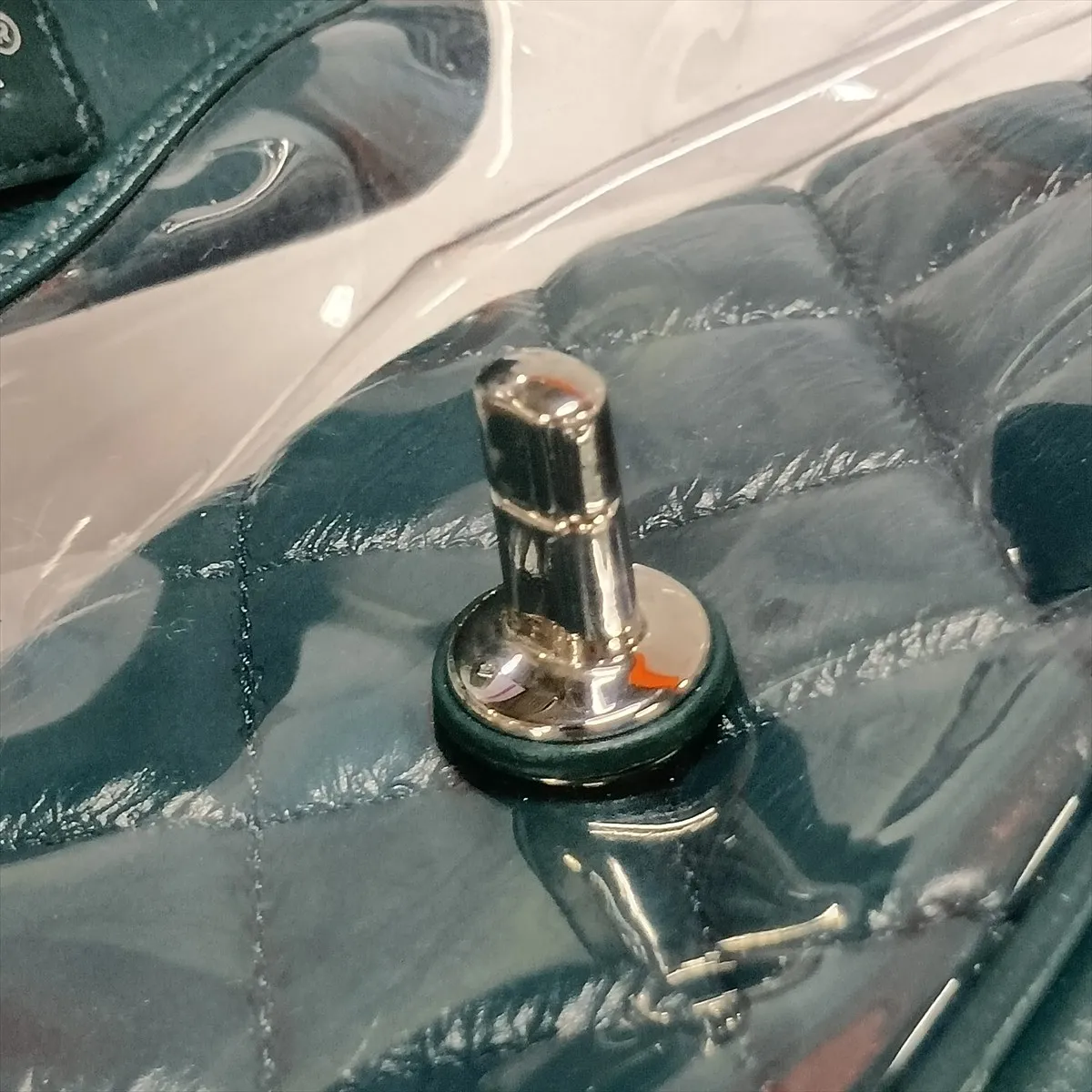 Matelassé Vintage Calfskin x Vinyl Chain Shoulder Bag, Green x Clear, Silver Hardware, 25722557, Serial Number — view 11