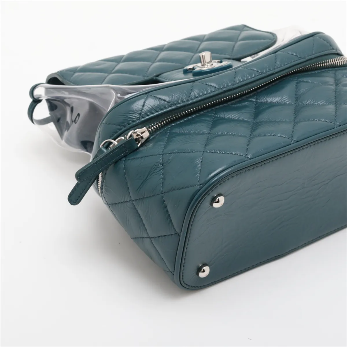 Matelassé Vintage Calfskin x Vinyl Chain Shoulder Bag, Green x Clear, Silver Hardware, 25722557, Serial Number — view 4