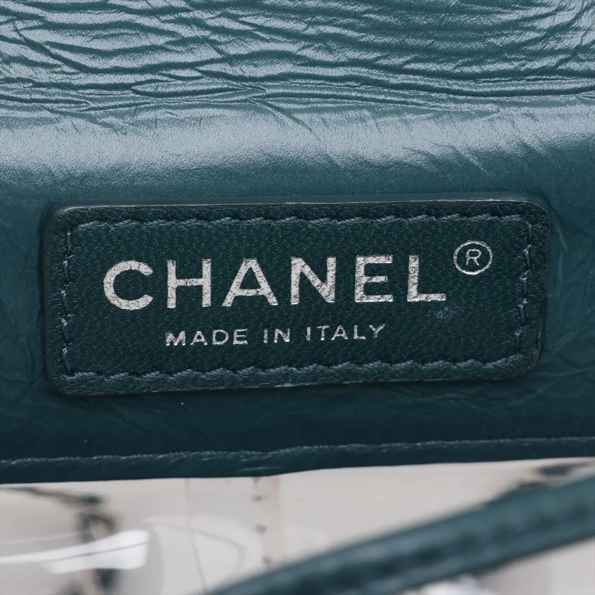 Matelassé Vintage Calfskin x Vinyl Chain Shoulder Bag, Green x Clear, Silver Hardware, 25722557, Serial Number — view 8