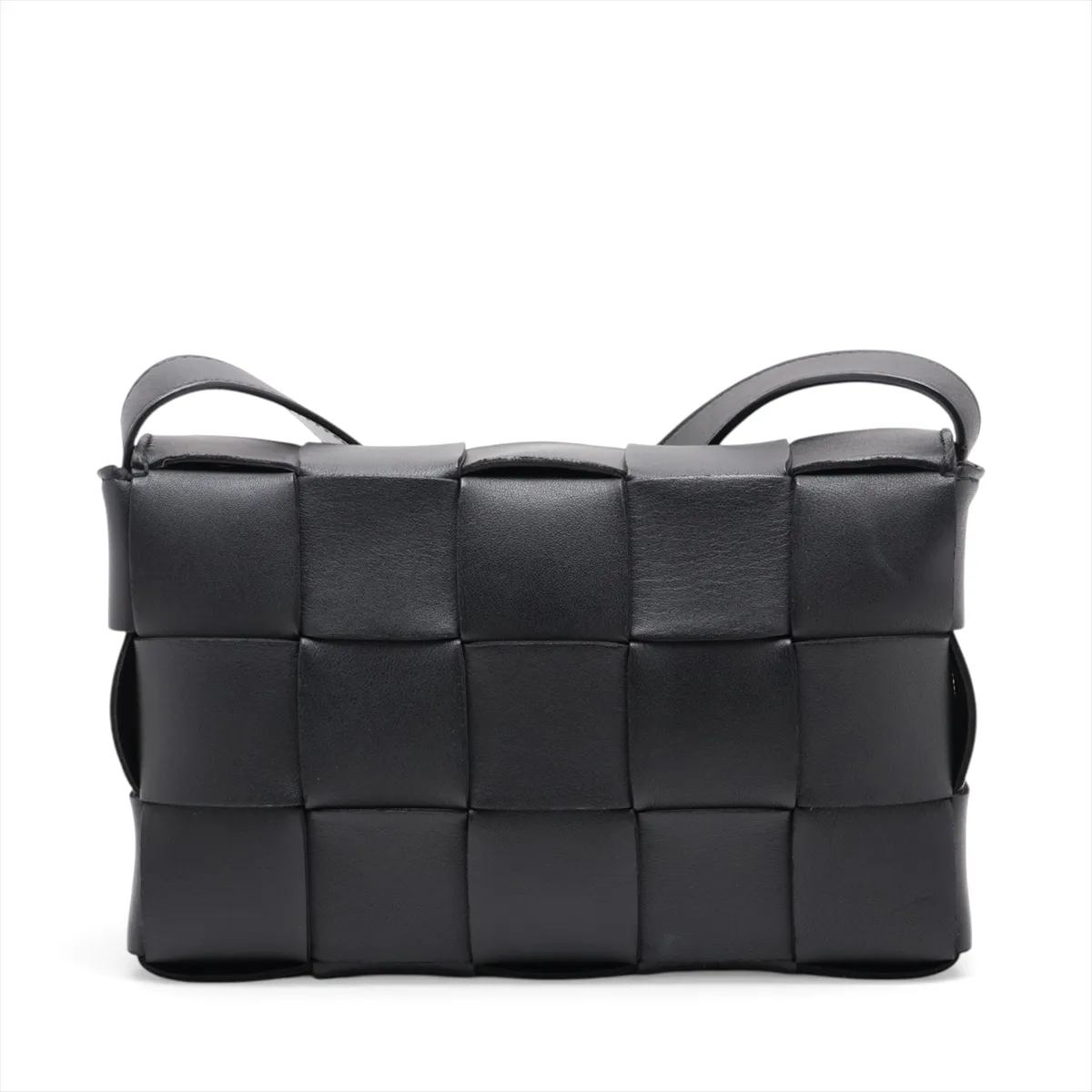Maxi Intrecciato Cassette Leather Shoulder Bag, Black — view 2