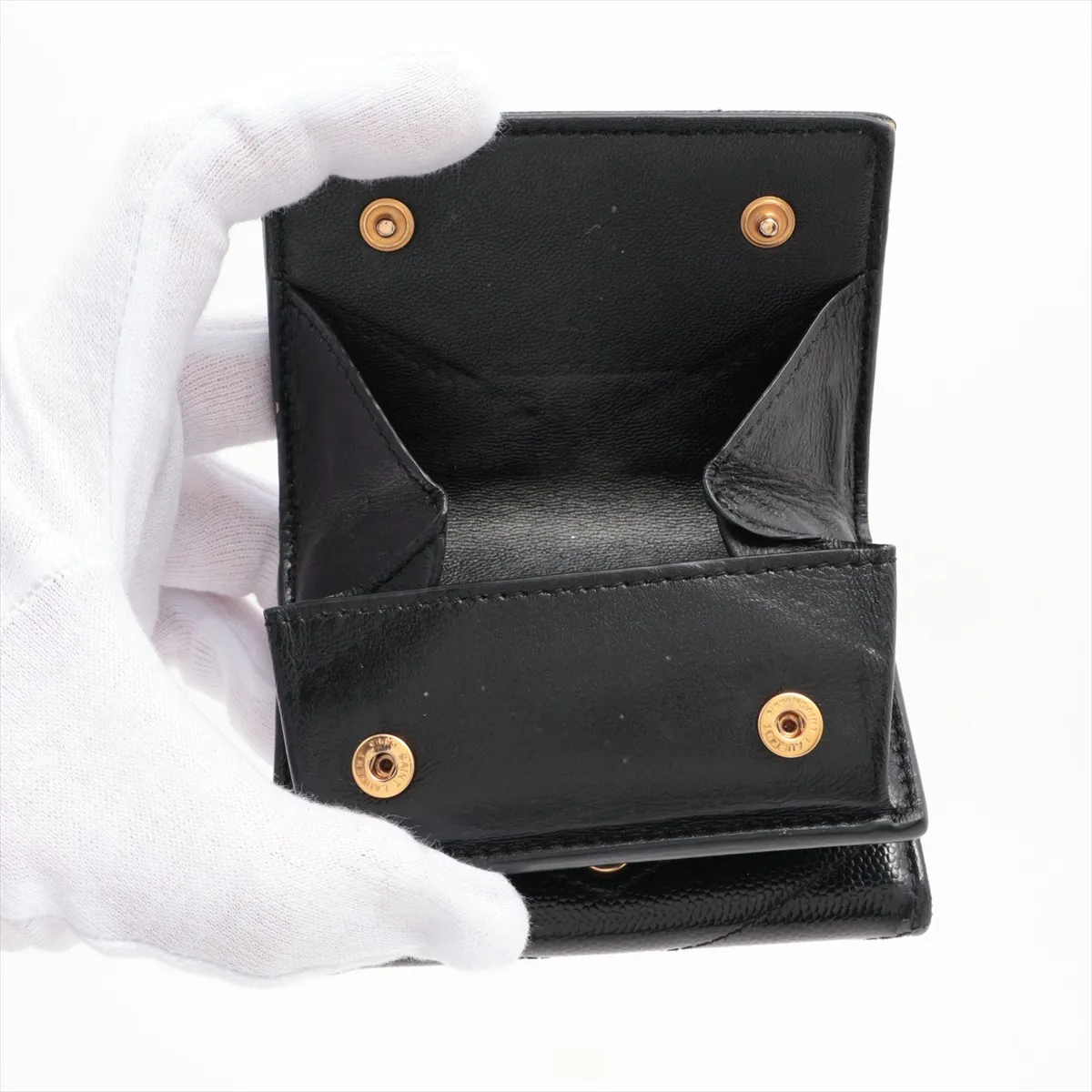 Cassandra YSL Line Origami Tiny Wallet BND668274 Leather Compact Wallet Black — view 3