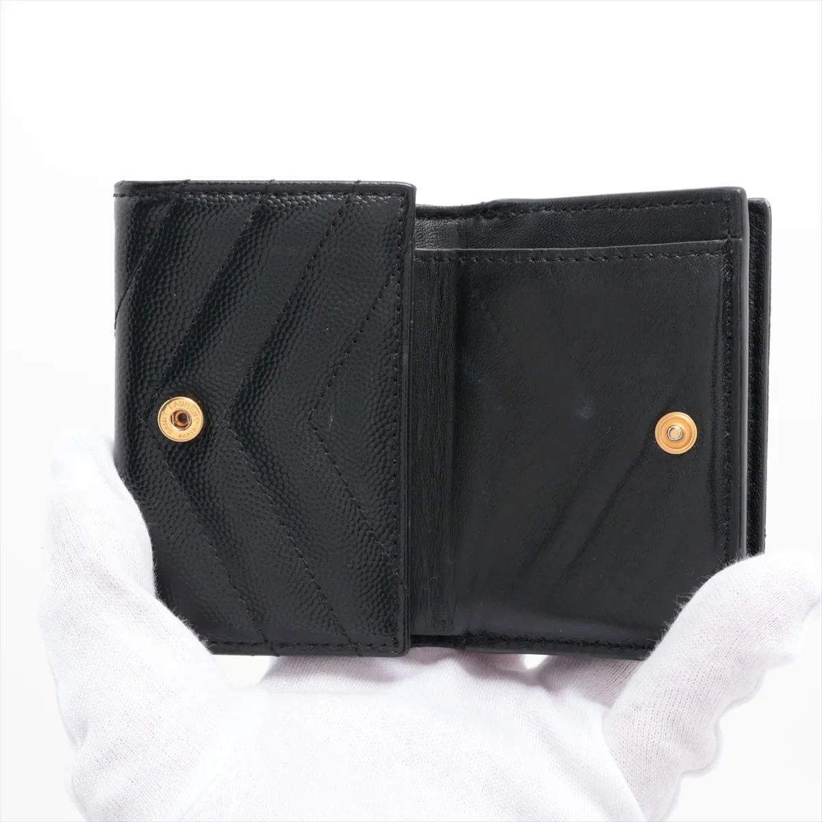 Cassandra YSL Line Origami Tiny Wallet BND668274 Leather Compact Wallet Black — view 4