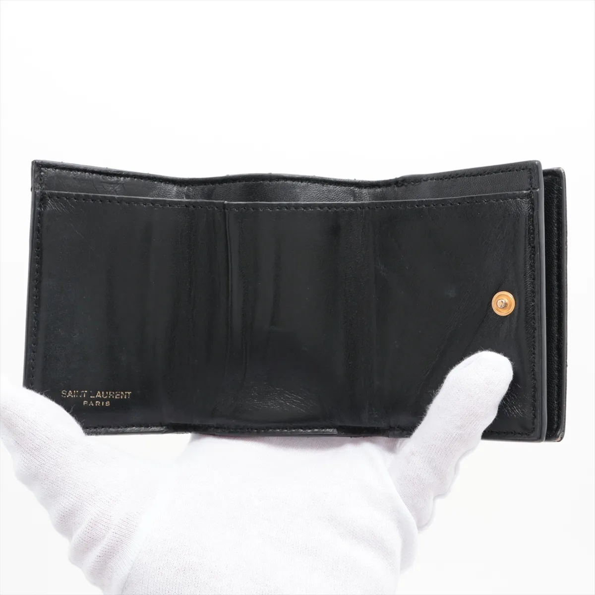 Cassandra YSL Line Origami Tiny Wallet BND668274 Leather Compact Wallet Black — view 5
