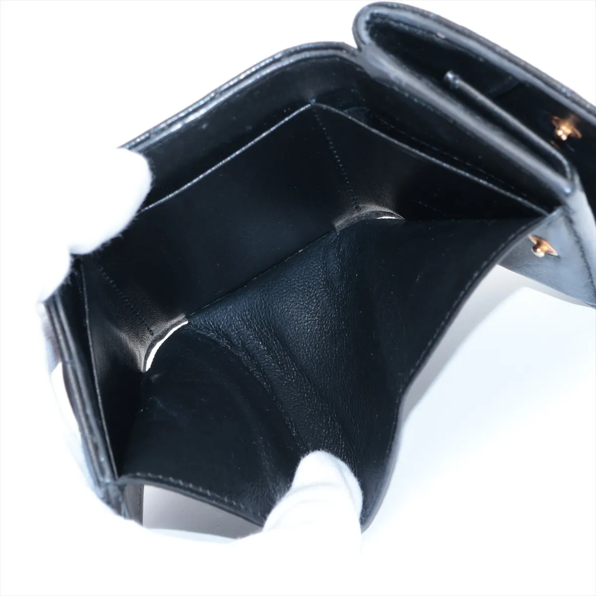 Cassandra YSL Line Origami Tiny Wallet BND668274 Leather Compact Wallet Black — view 6