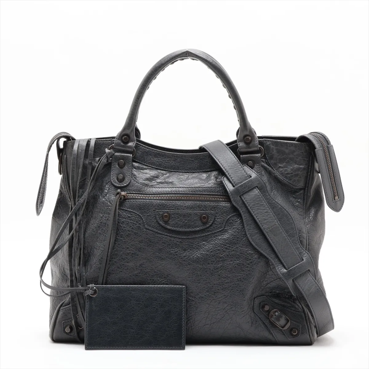 Classic Velo Leather 2-Way Handbag, Green, 235216, with Mirror