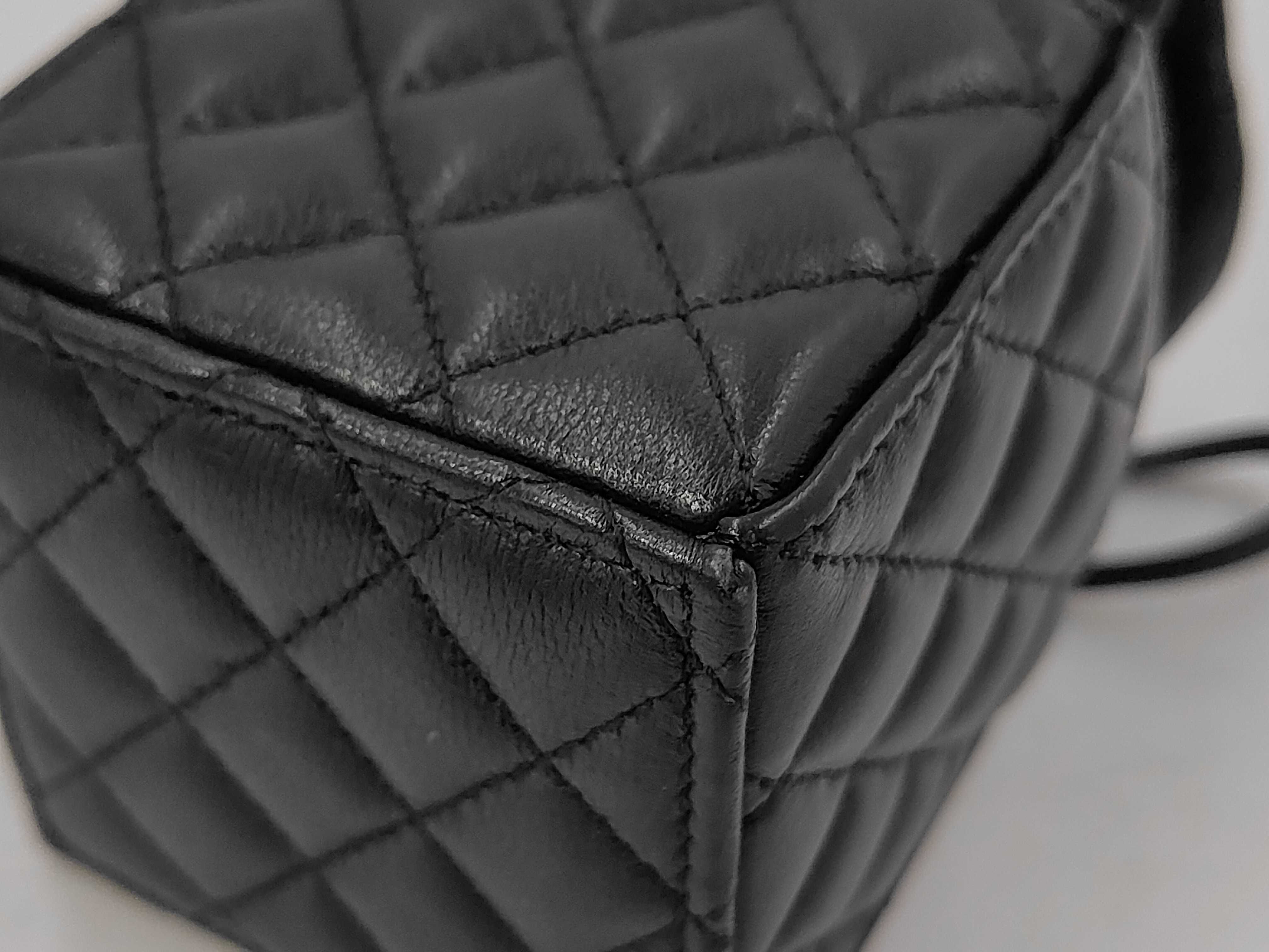 Lambskin Drawstring Mini Shoulder Bag, Matelassé, Black Shoulder Bag — view 3