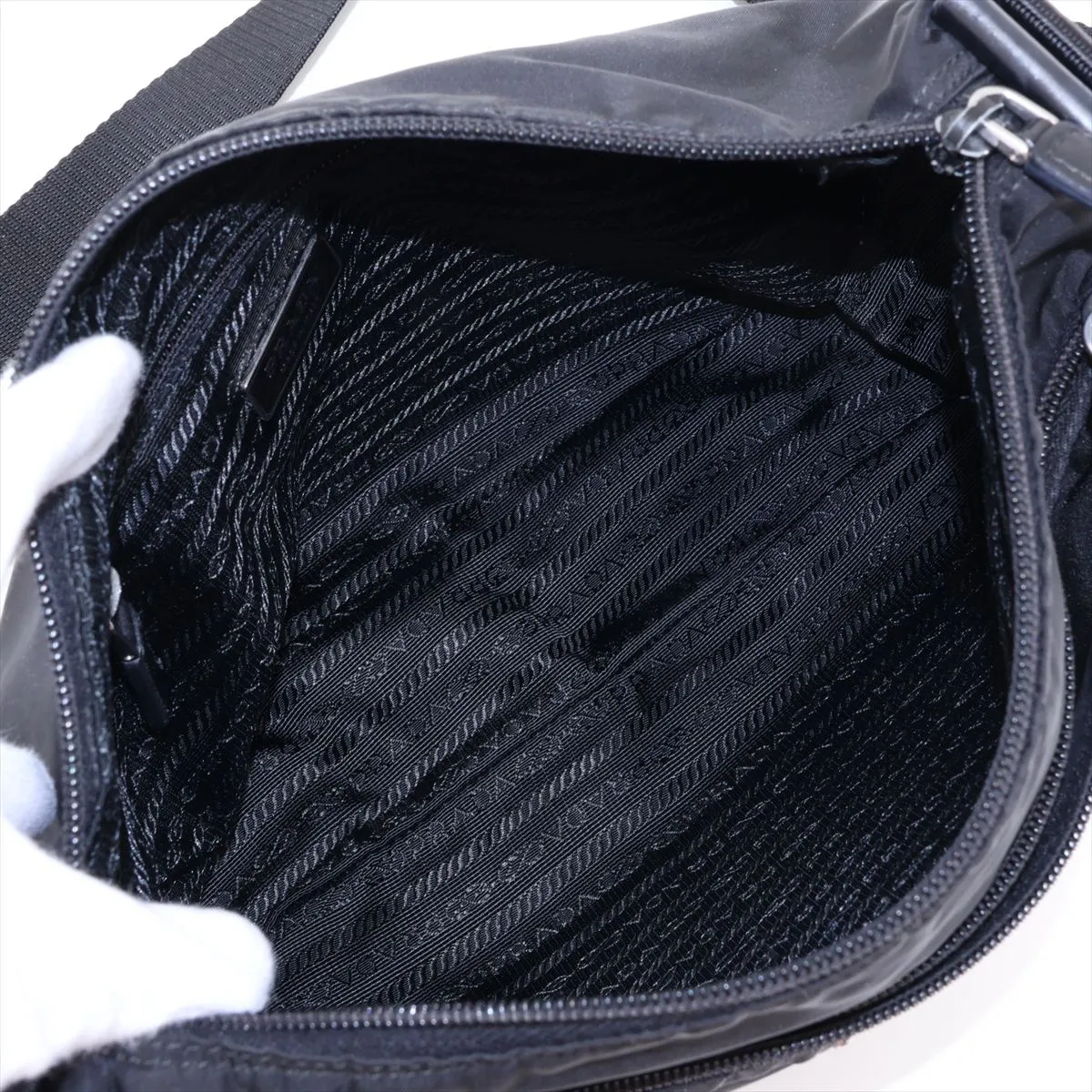 Tessuto Nylon x Leather Shoulder Bag, Black — view 6