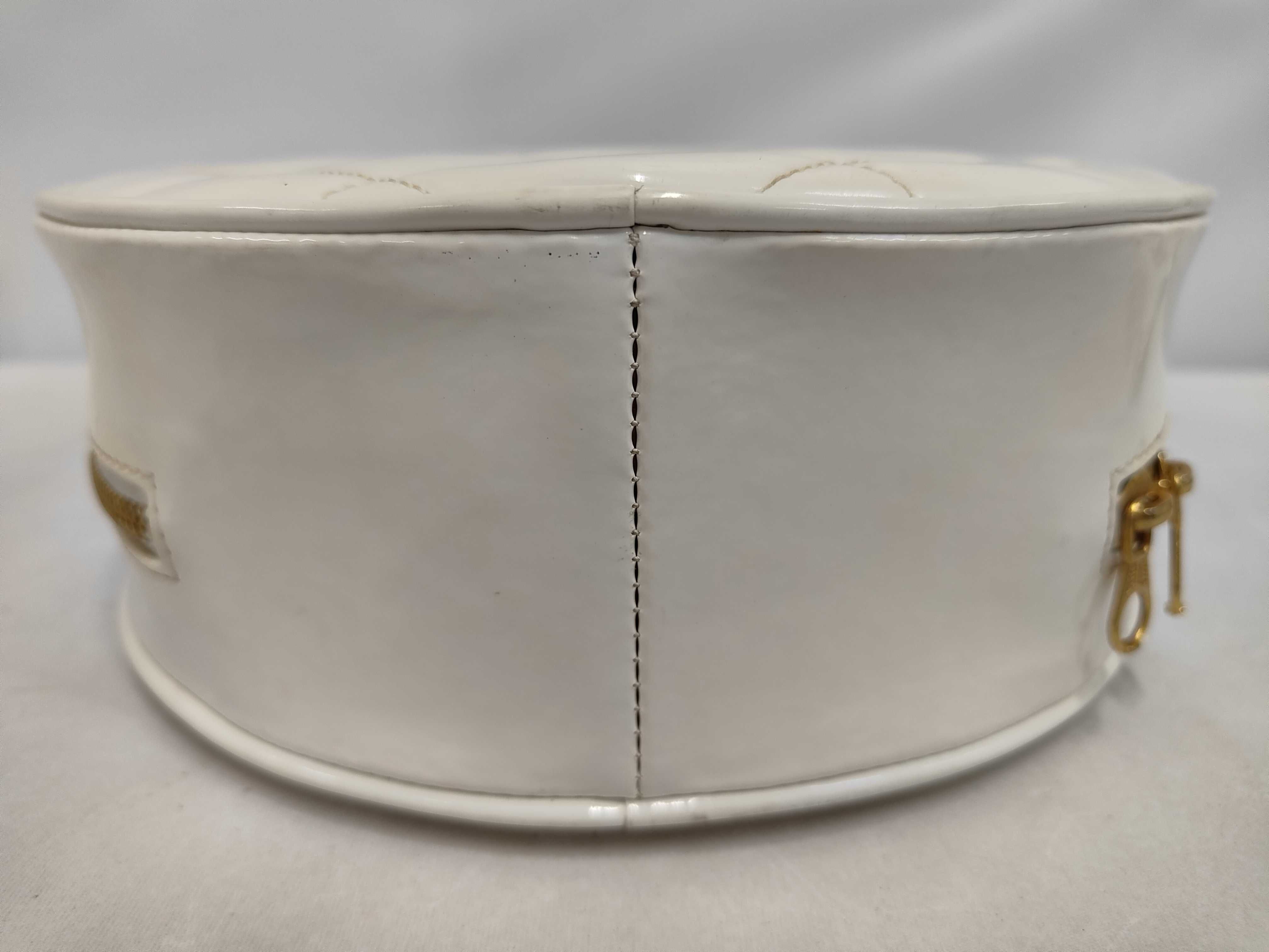 Patent Leather Vanity Round Bag, White x Black, with original seal, serial number 3, handbag. — view 4